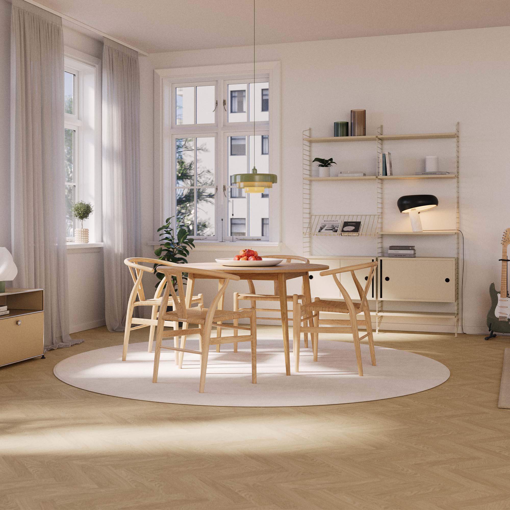 Trägolv Bjelin Härdad Ek Sigtuna Classic Fiskben Misty White