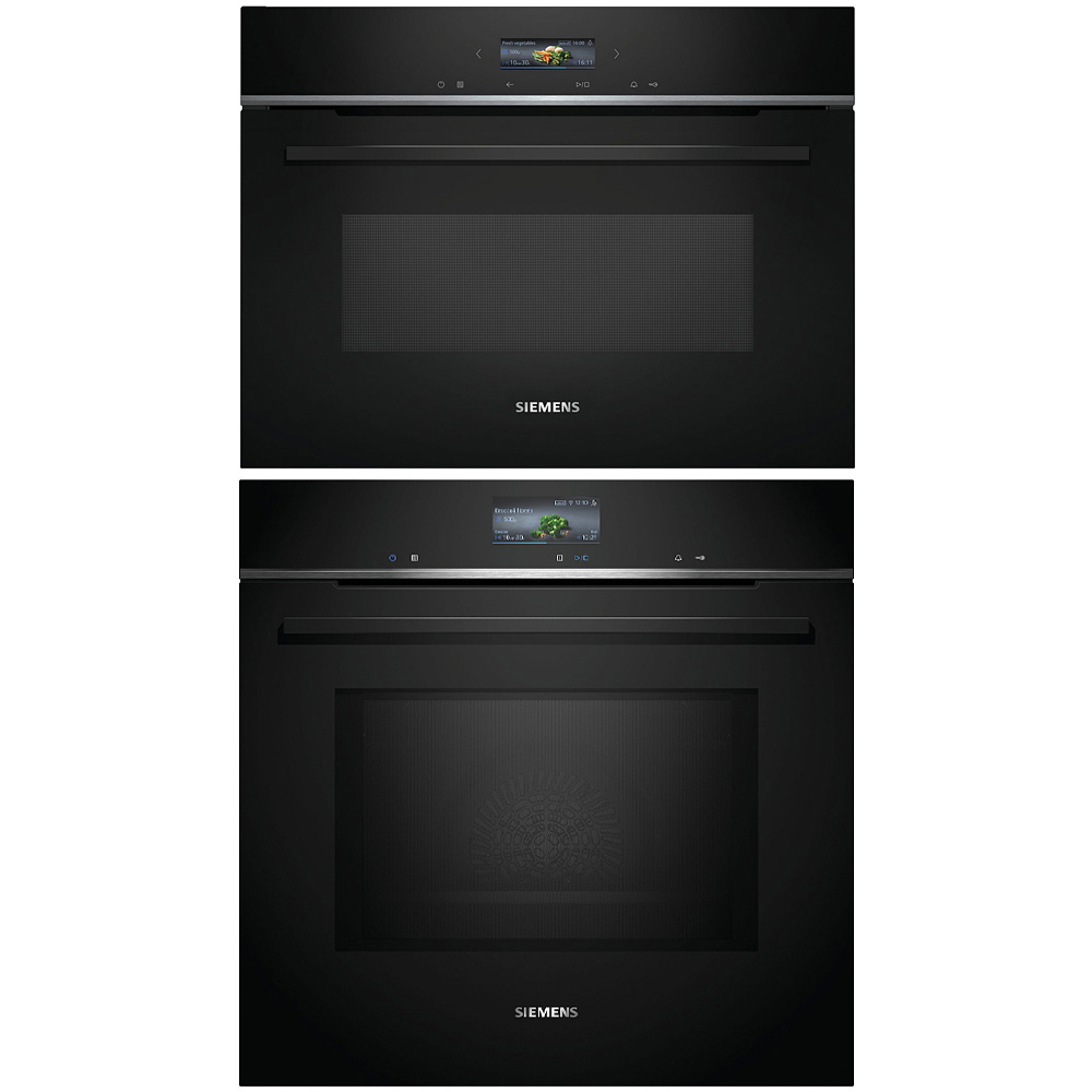 Ugn och Mikro Siemens iQ700 HM736G1B1 + CE732GXB1 Kombiugn Med Mikro För Inbyggnad Svart