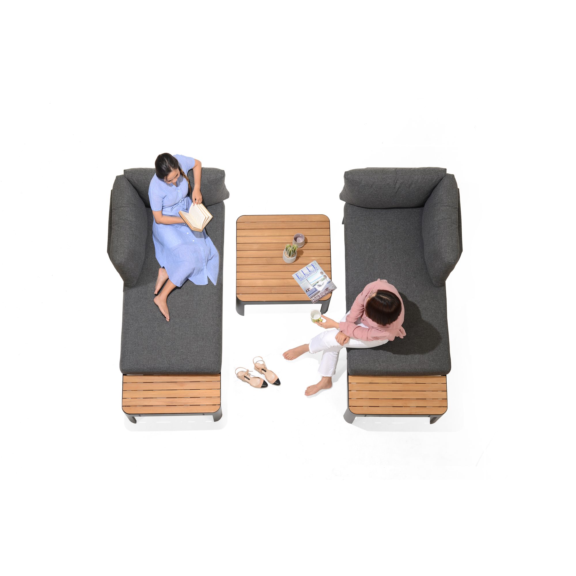 Loungegrupp LifestyleGarden Portals Modeluset 2x 2-sitssoffor + soffbord Svart