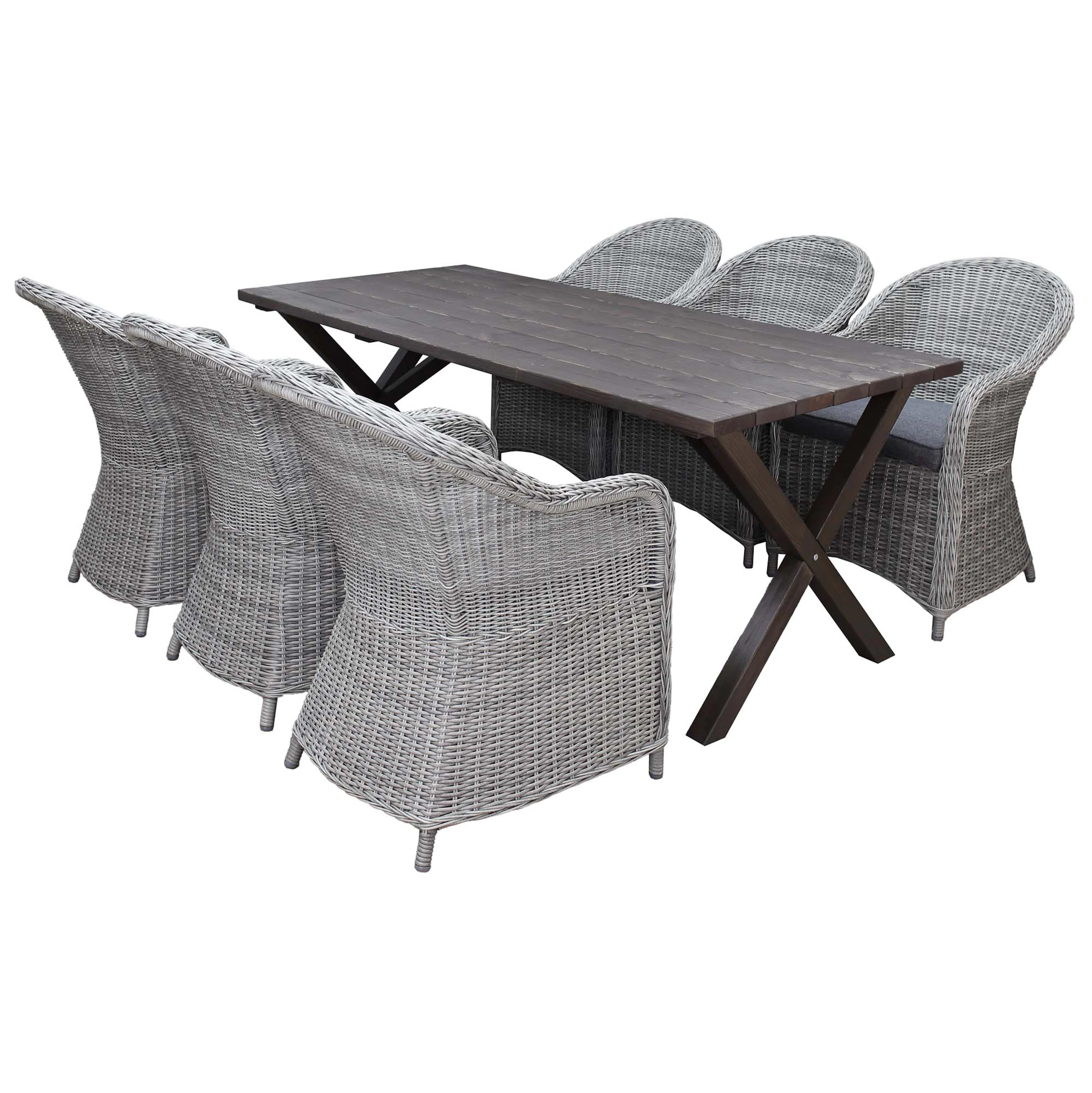 Matgrupp Utomhus Baltic Garden 190 cm bord & 6 Belize grå stolar