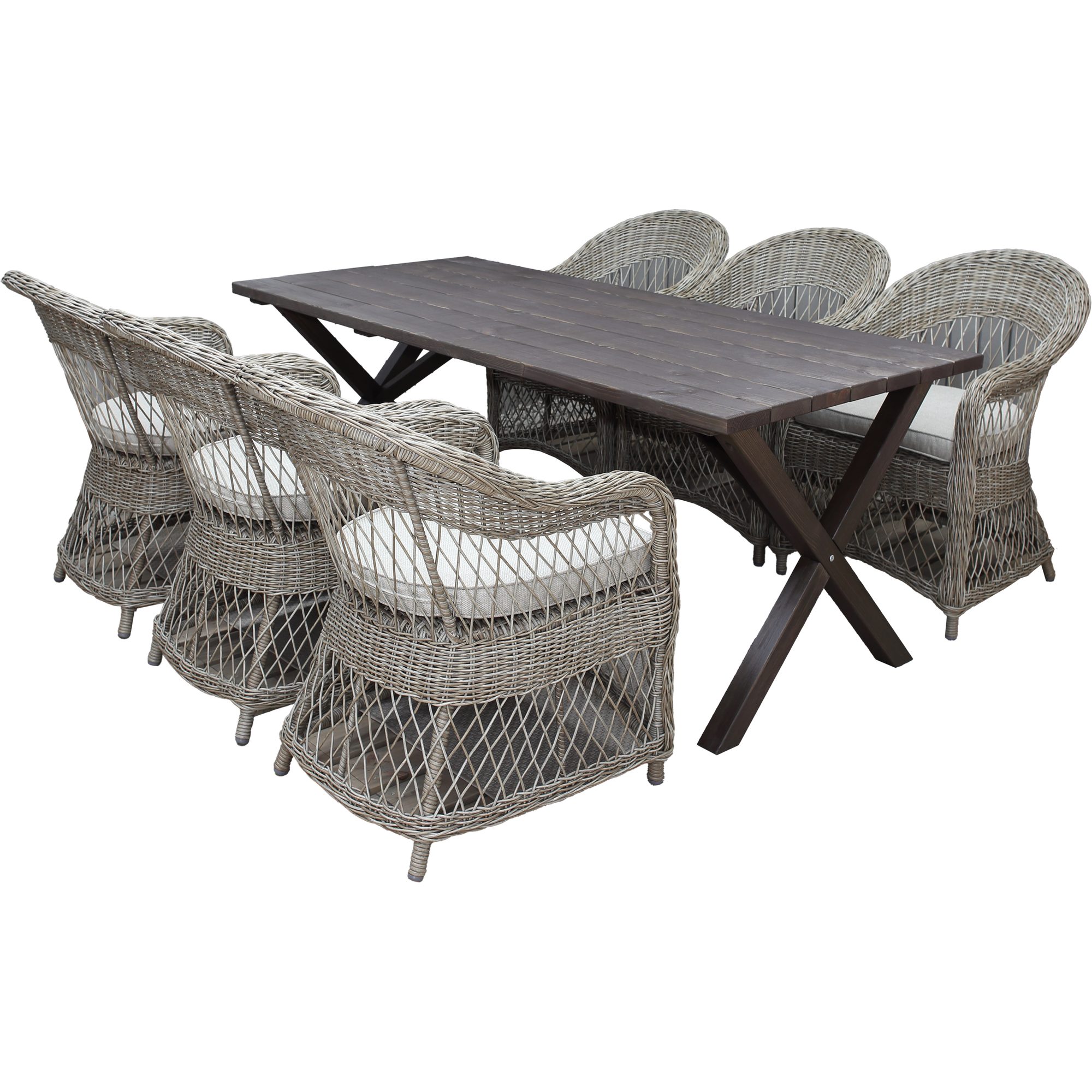 Matgrupp Utomhus Baltic Garden 190 cm bord & 6 Merida naturfärgade stolar