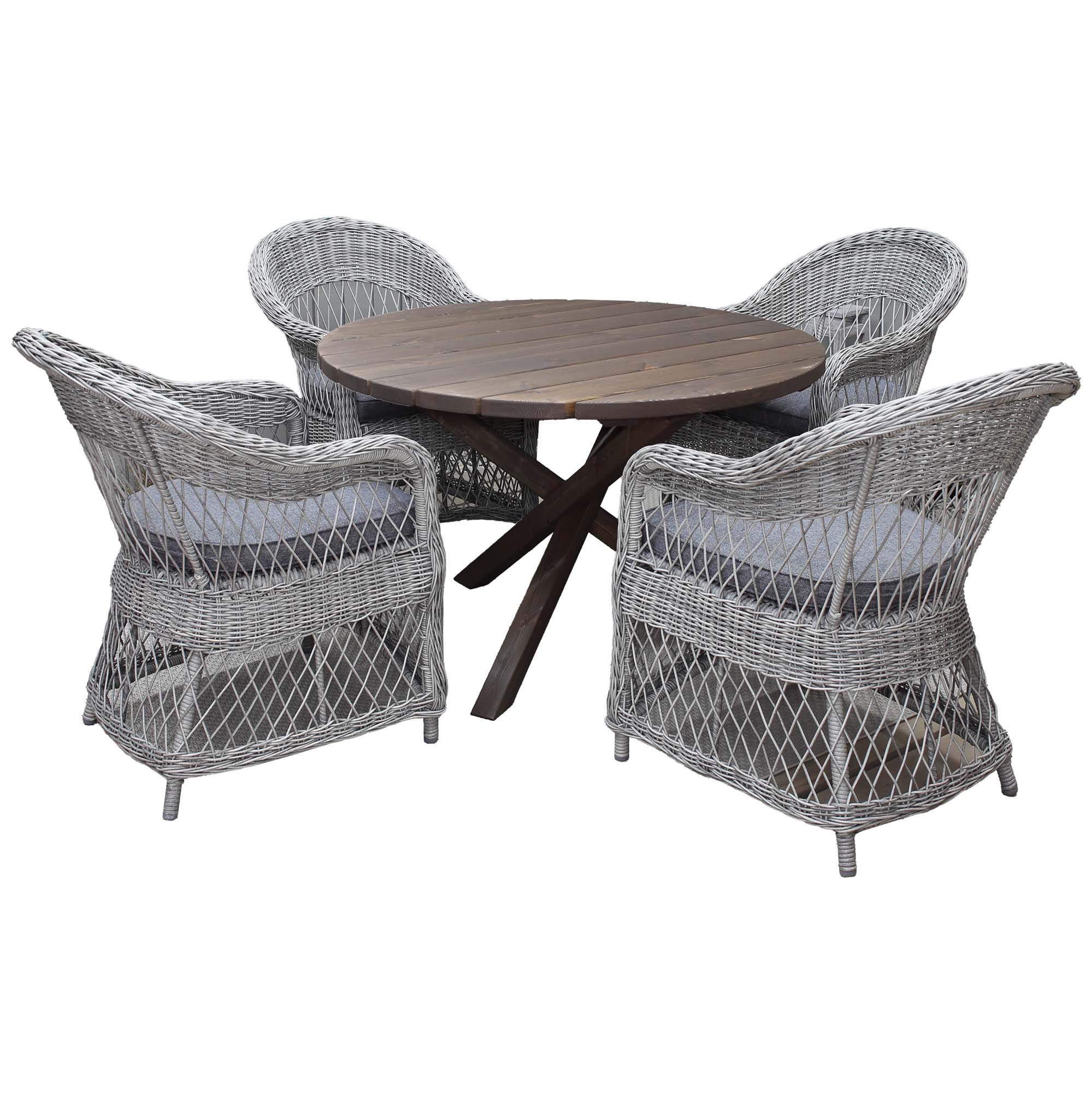 Matgrupp Utomhus Baltic Garden Ø 112 cm bord & 4 Merida grå stolar