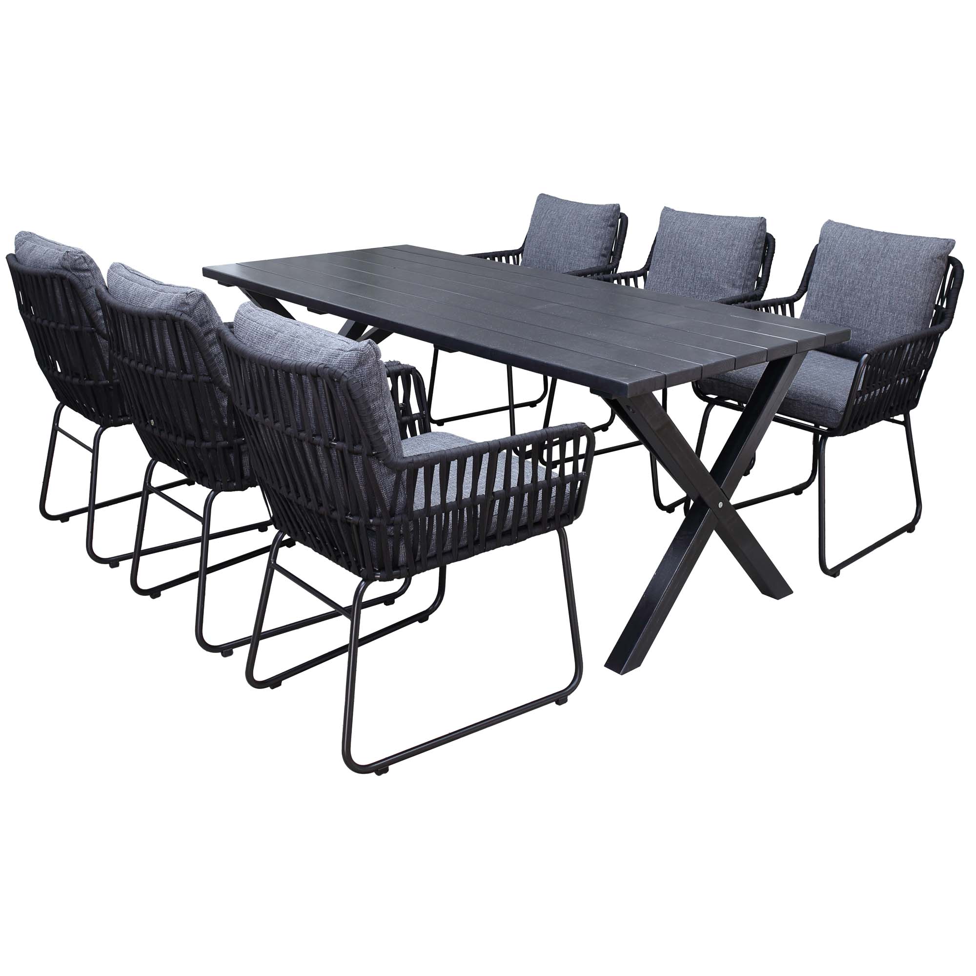 Matgrupp Utomhus Baltic Garden 190 cm bord och 6 Levanto grå stolar