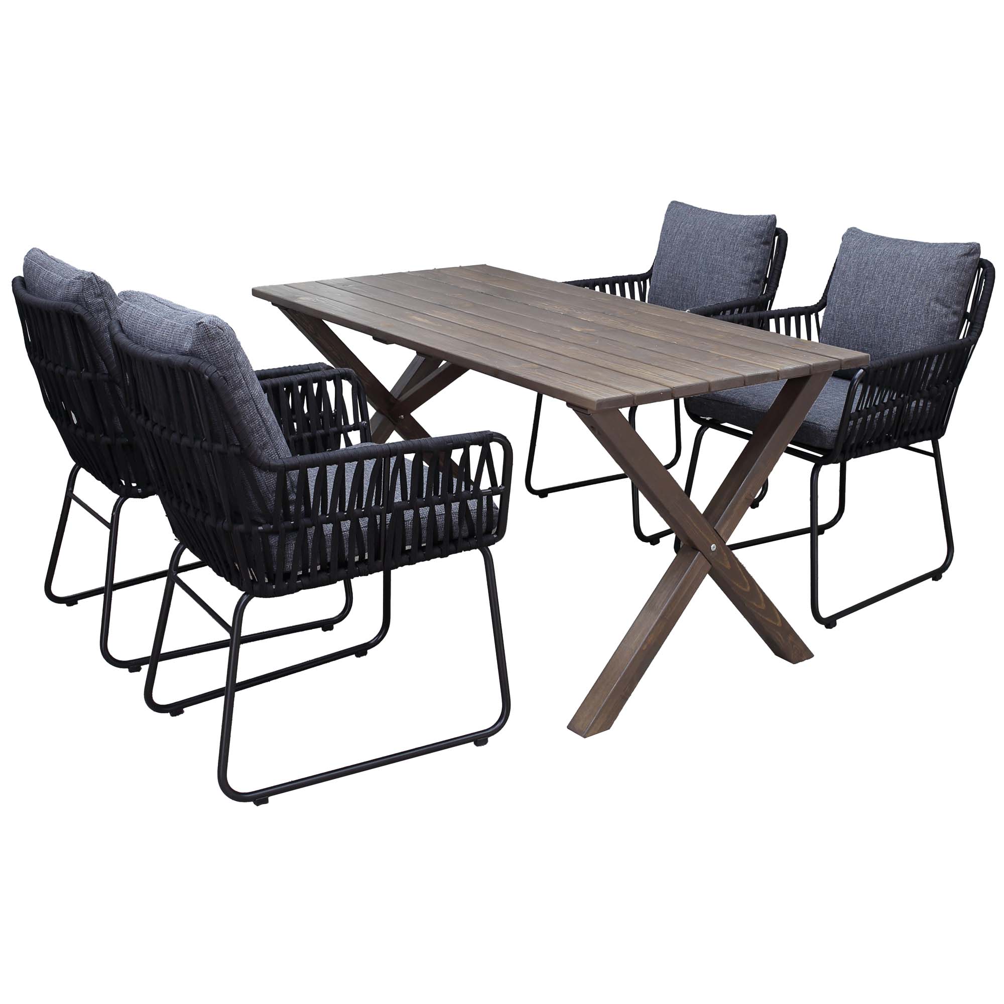 Matgrupp Utomhus Baltic Garden 150 cm bord och 4 Levanto grå stolar