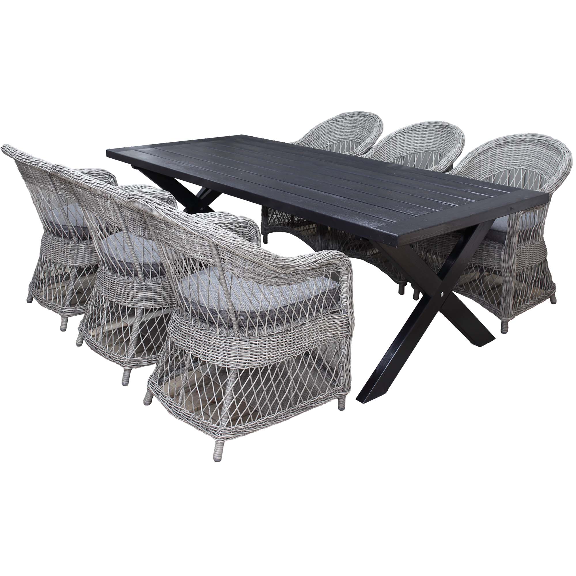 Matgrupp Utomhus Baltic Garden 220 cm bord och 6 Merida grå stolar