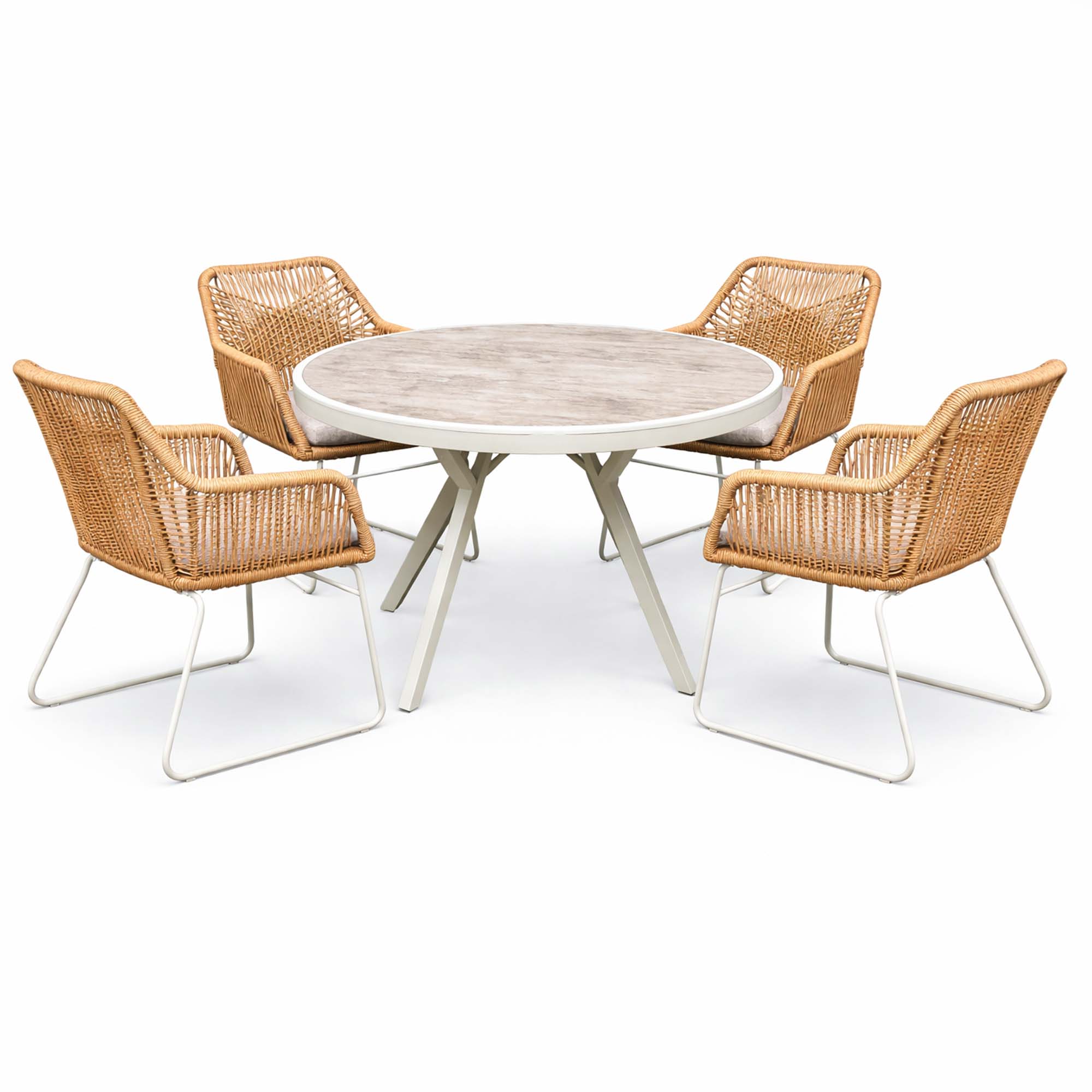 Matgrupp Utomhus Baltic Garden Palermo rund matgrupp 130 med 4 Seville karmstolar