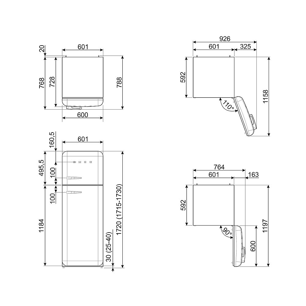 Frys över kylskåp SMEG FAB30RPK6