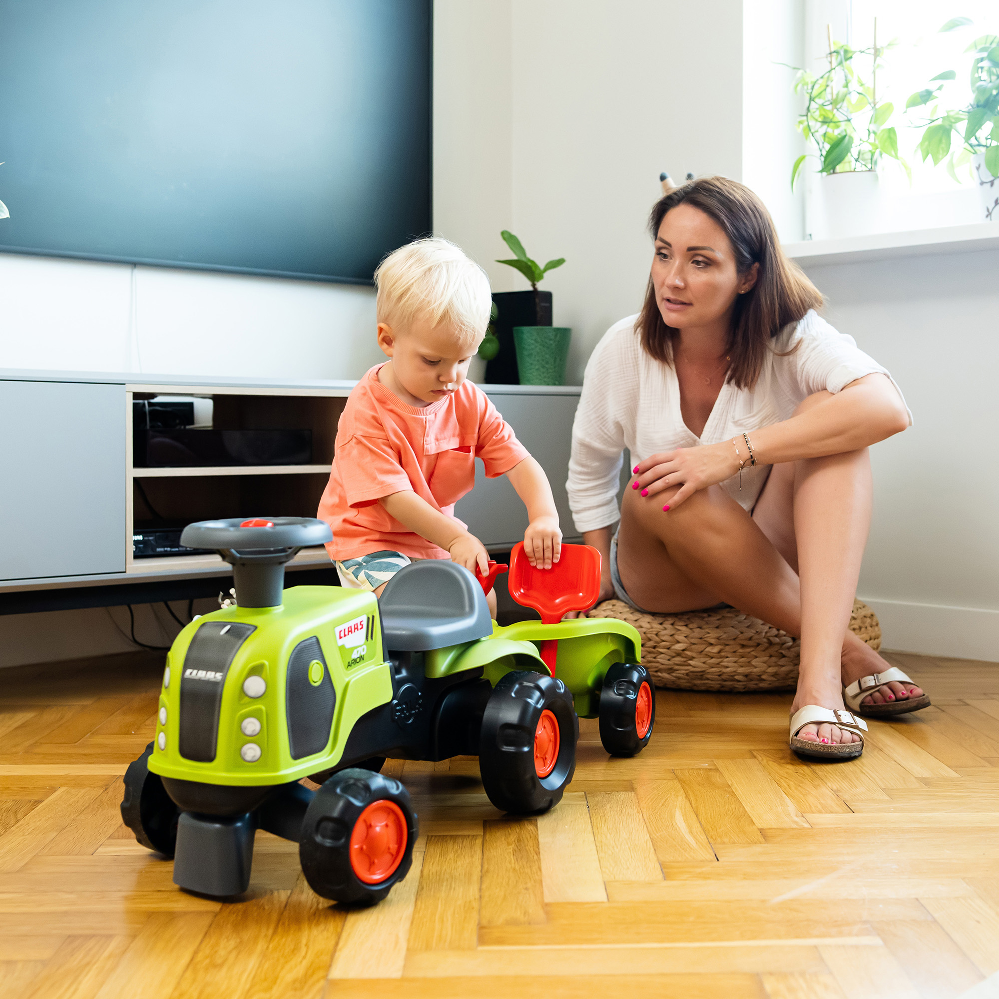 Traktor Falk Claas Med Ratt, Tuta, Släpvagn, Kratta & Lastskopa