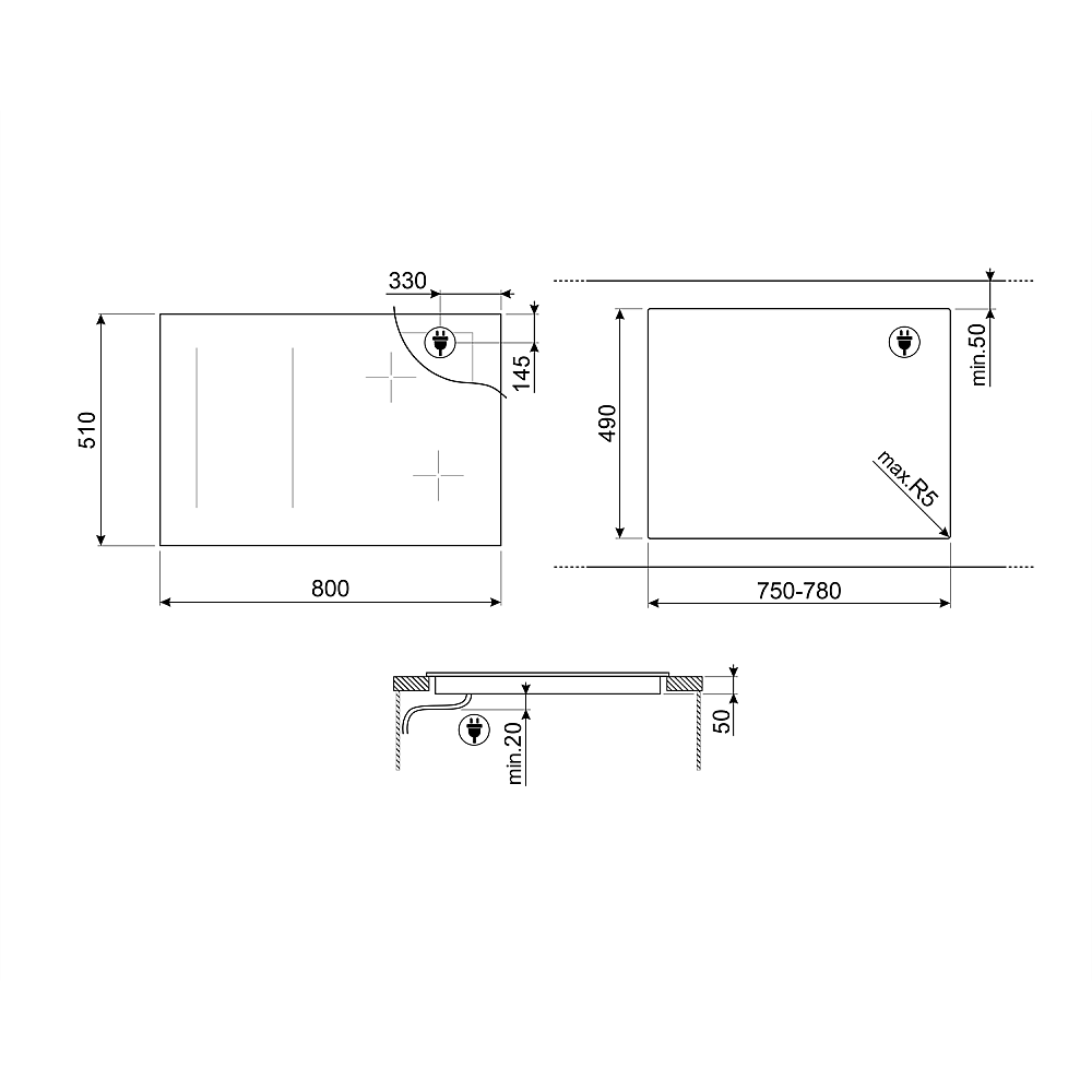 Induktionshäll Smeg SI1M24854D med 5 Kokzoner Svart 80 cm