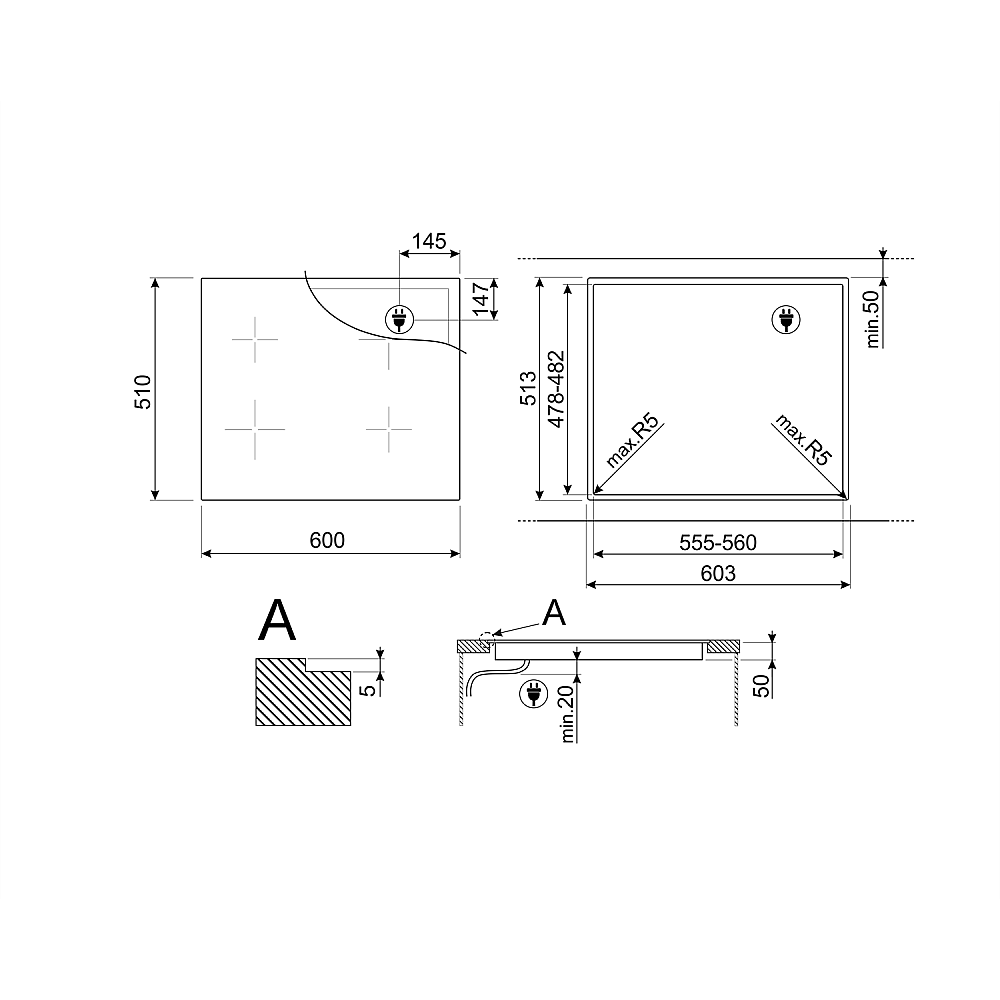 Induktionshäll Smeg SI2B22641D Svart 60 cm