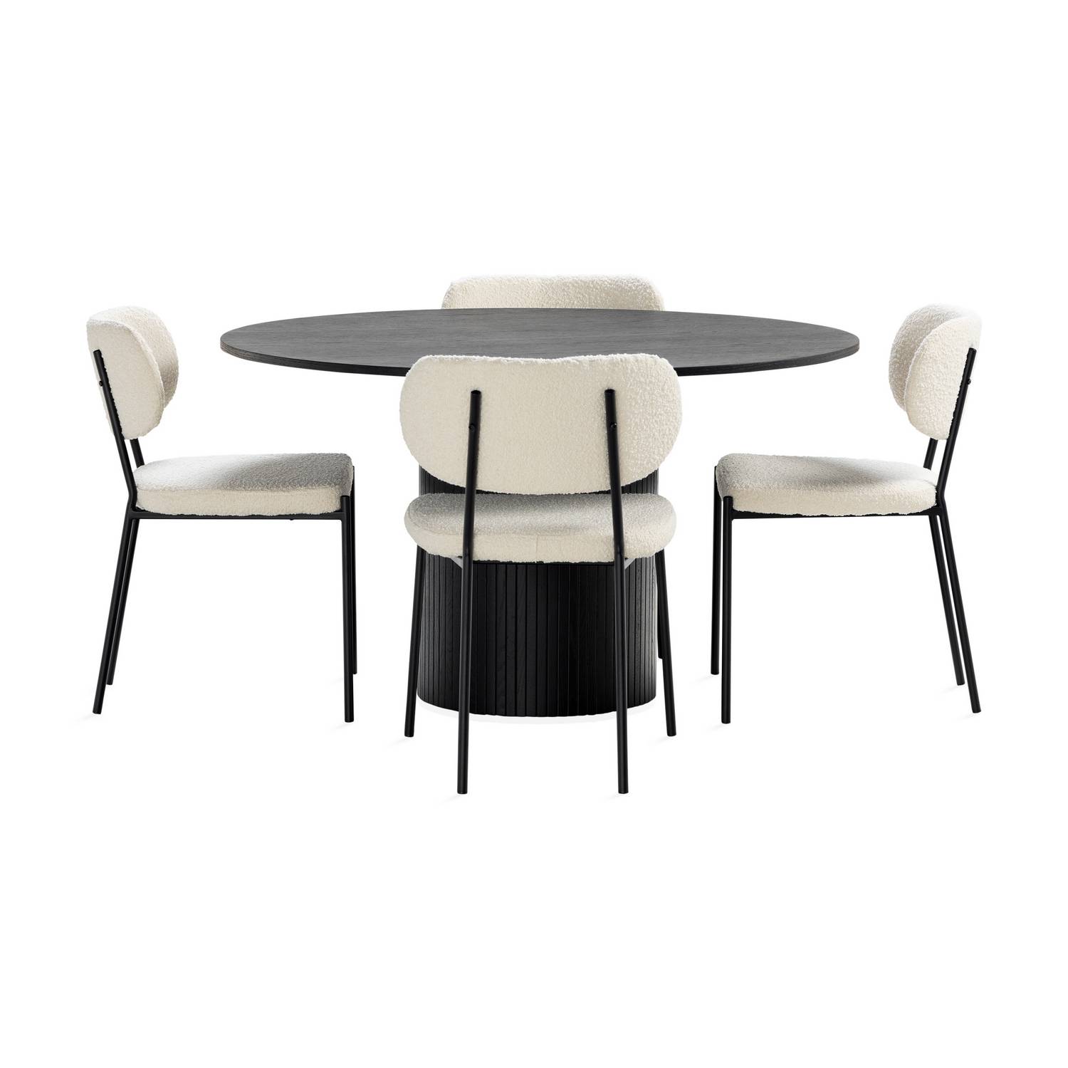 Matgrupp Bark Kopparbo Runt Matbord 130 cm med 4 Matstol Gemmiano Brun