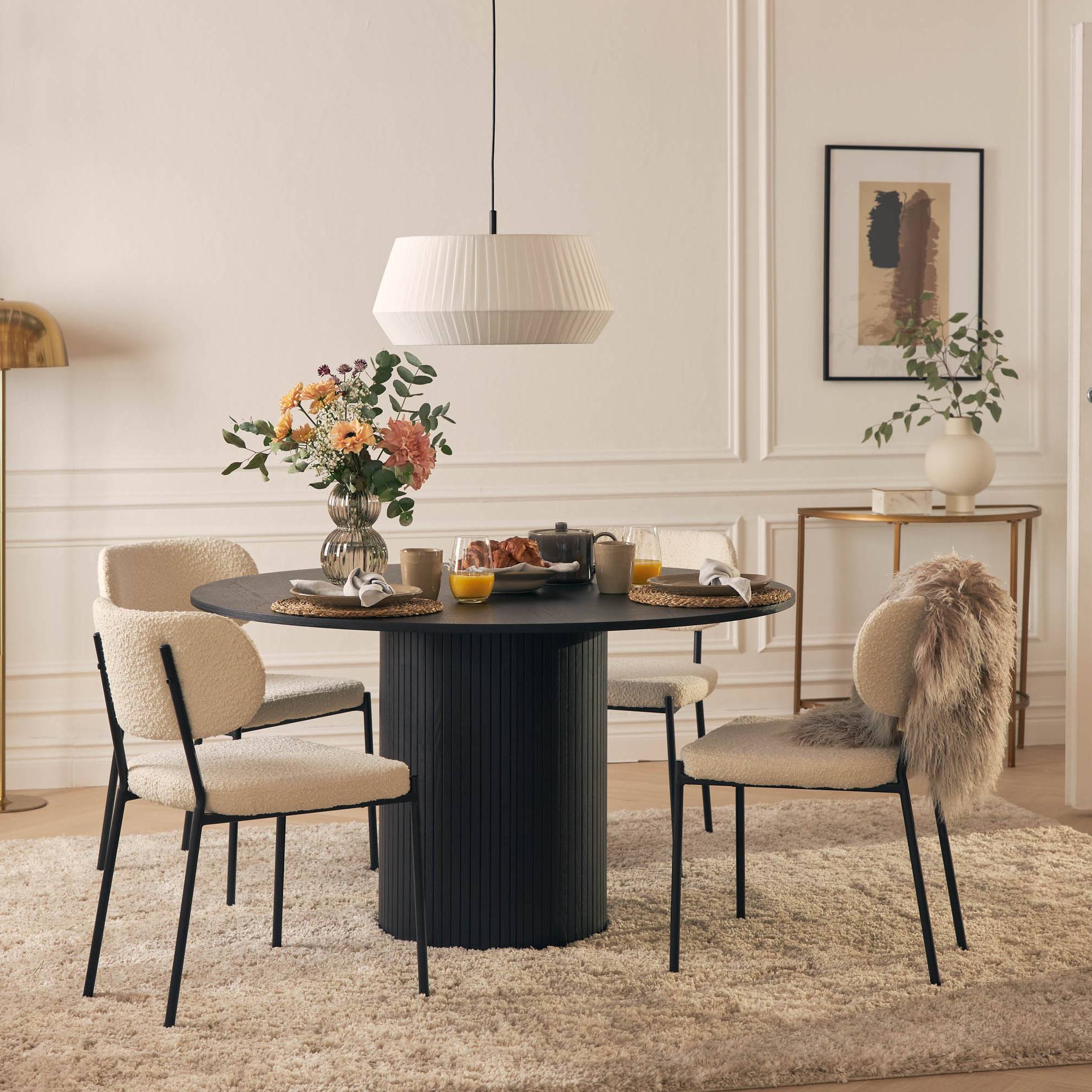 Matgrupp Bark Kopparbo Runt Matbord 130 cm med 4 Matstol Gemmiano Brun