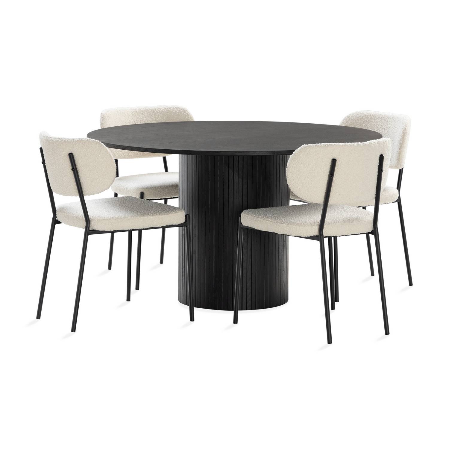 Matgrupp Bark Kopparbo Runt Matbord 130 cm med 4 Matstol Gemmiano Brun