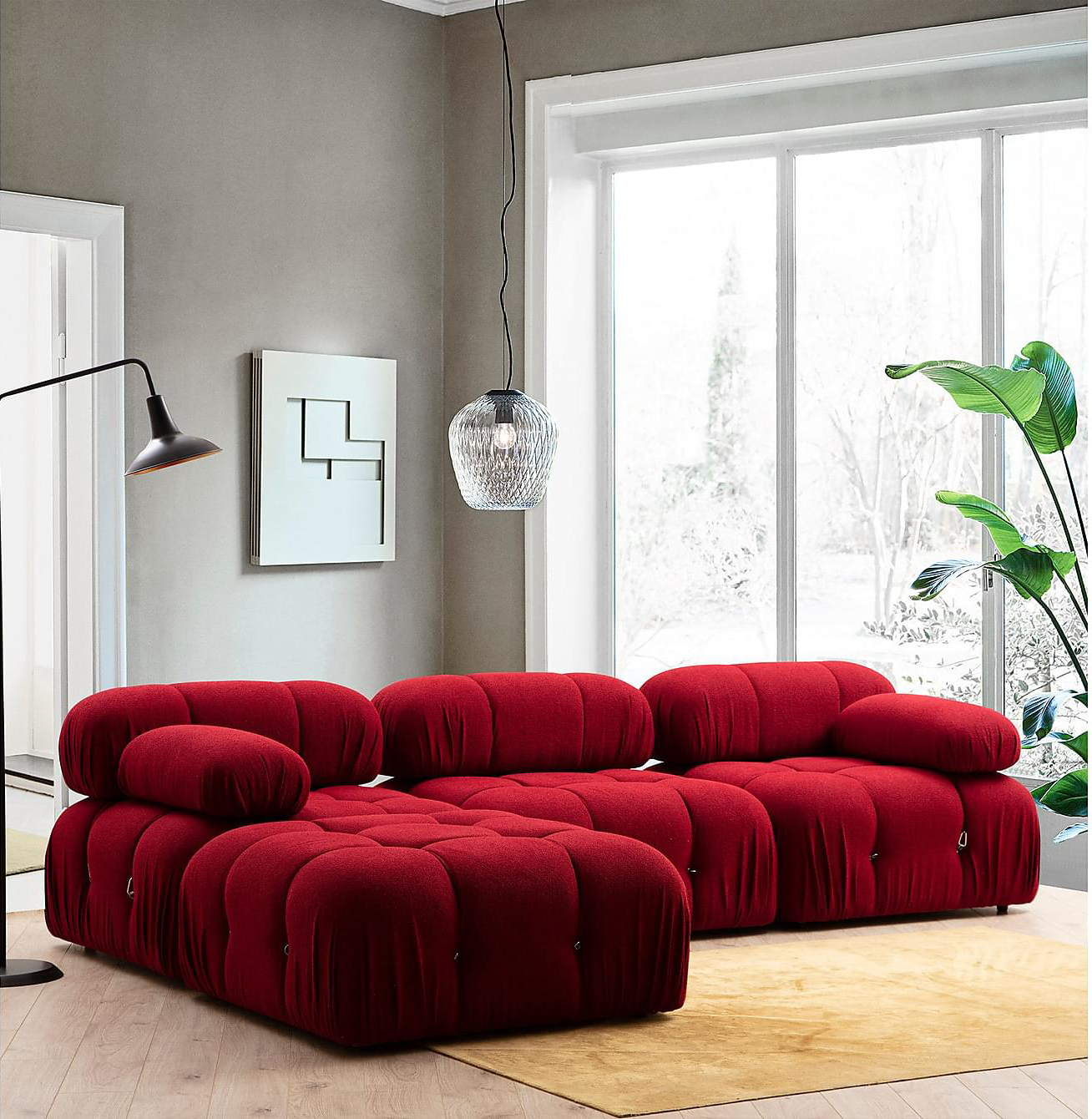 Soffa In Living Bengul 3-sits med Divan/Fotpall Röd