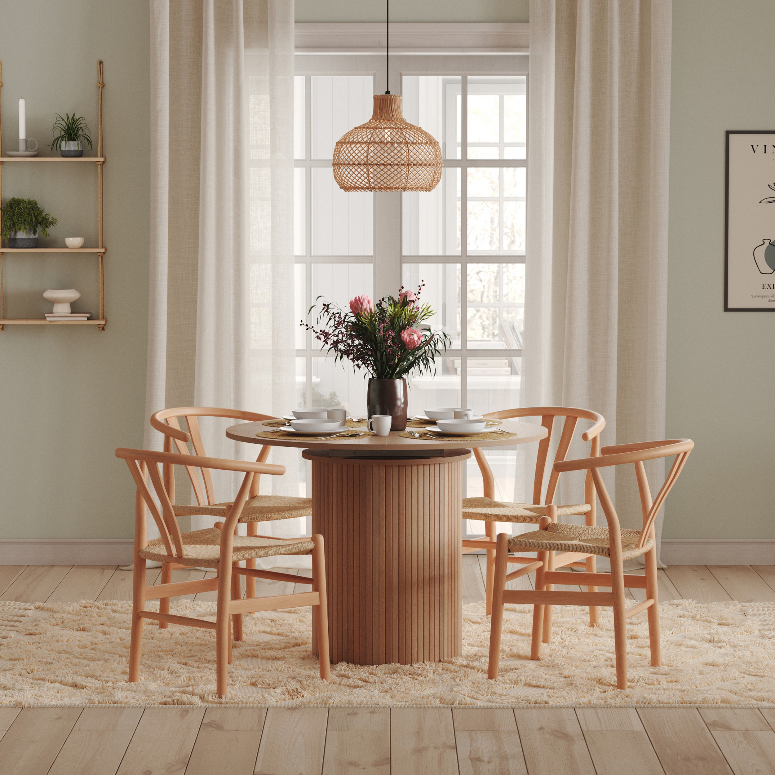 Matbord Bark Kopparbo Runt Bord 106-156 cm med Illäggsskiva