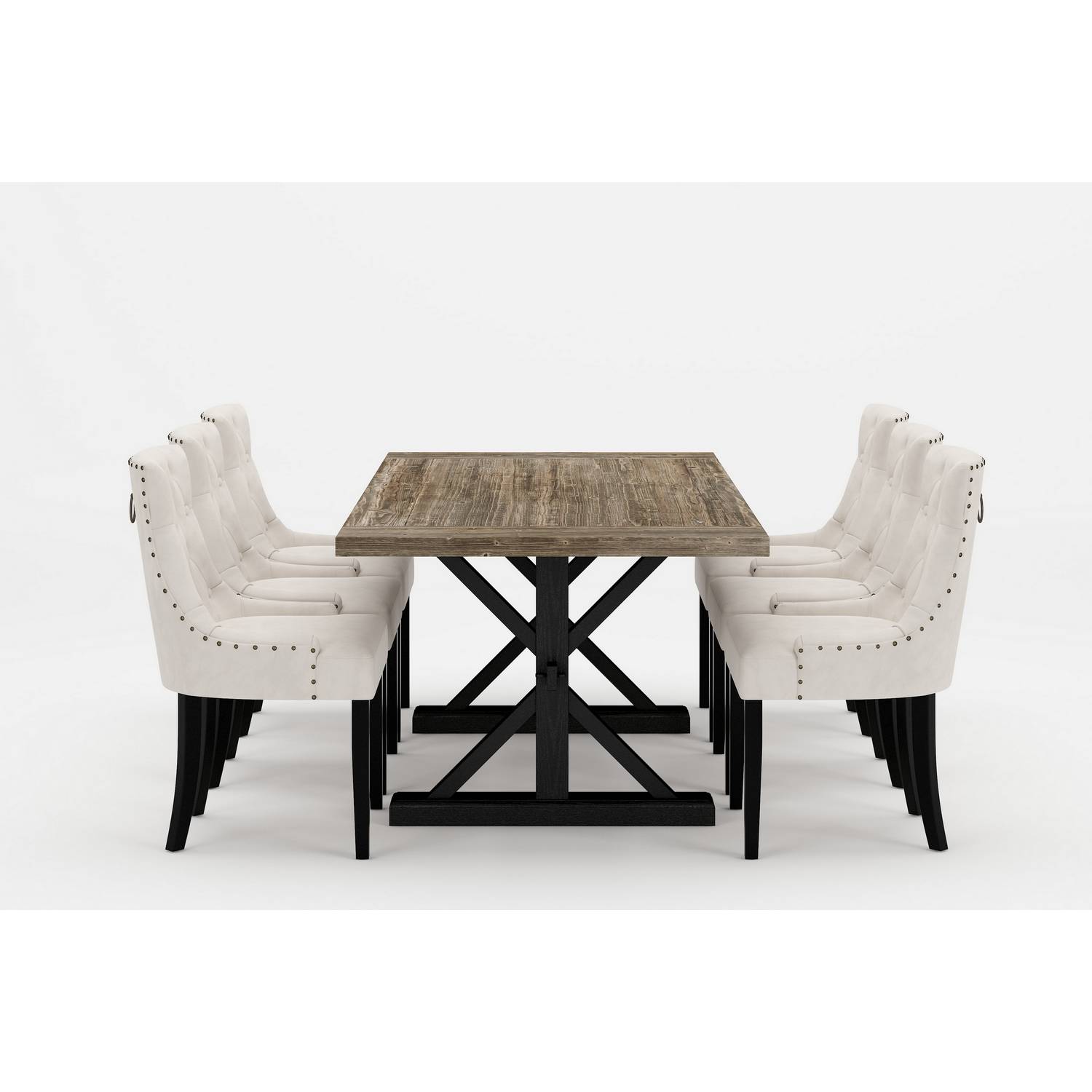 Matgrupp Bloomington Lyon Rektangulärt Matbord 200-290 cm Svart Bas Förlängningsbartt med 6 Viktoria Matstol