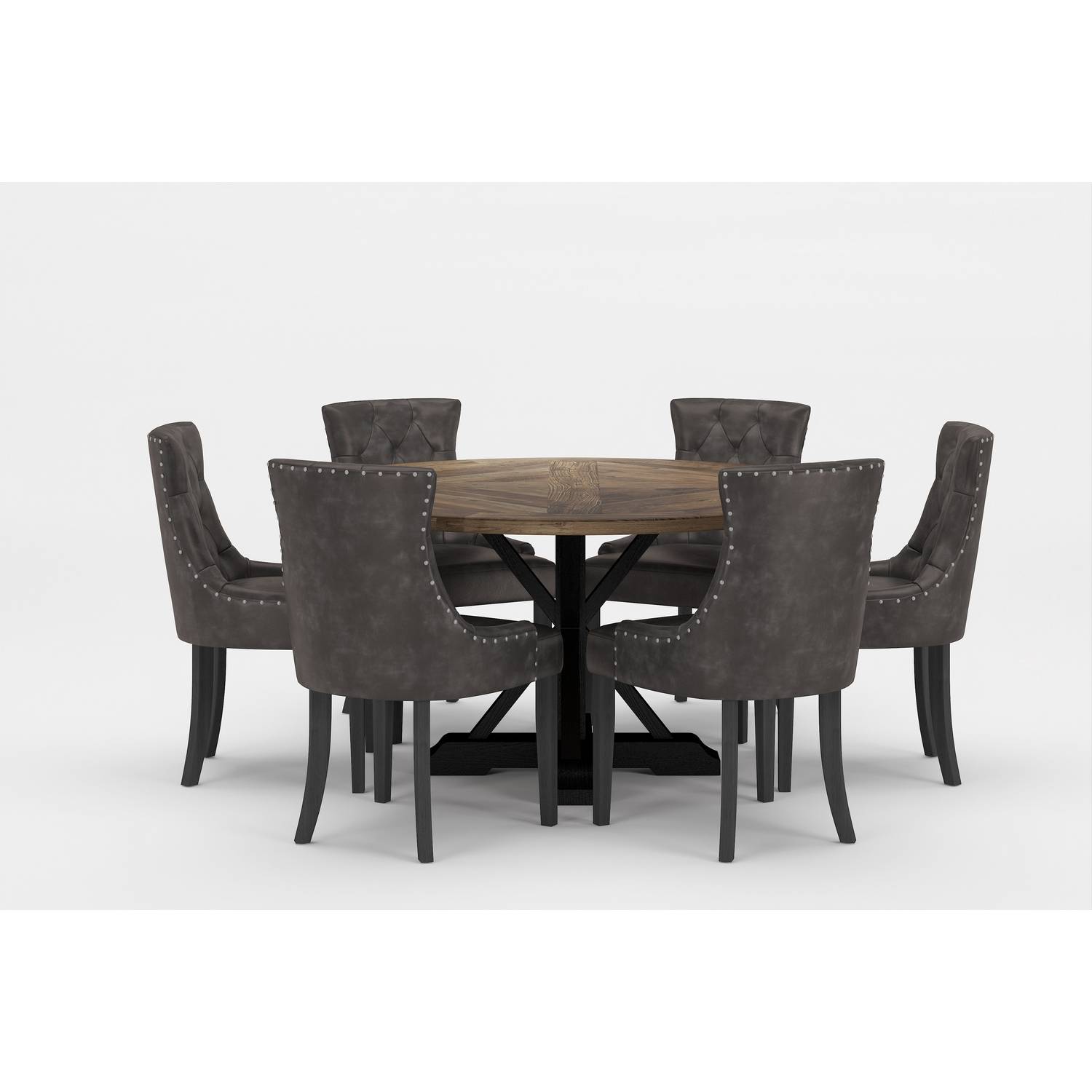 Matgrupp Bloomington Lyon Runt Matbord 150 cm Svart Bas med 6 Tuva Matstol