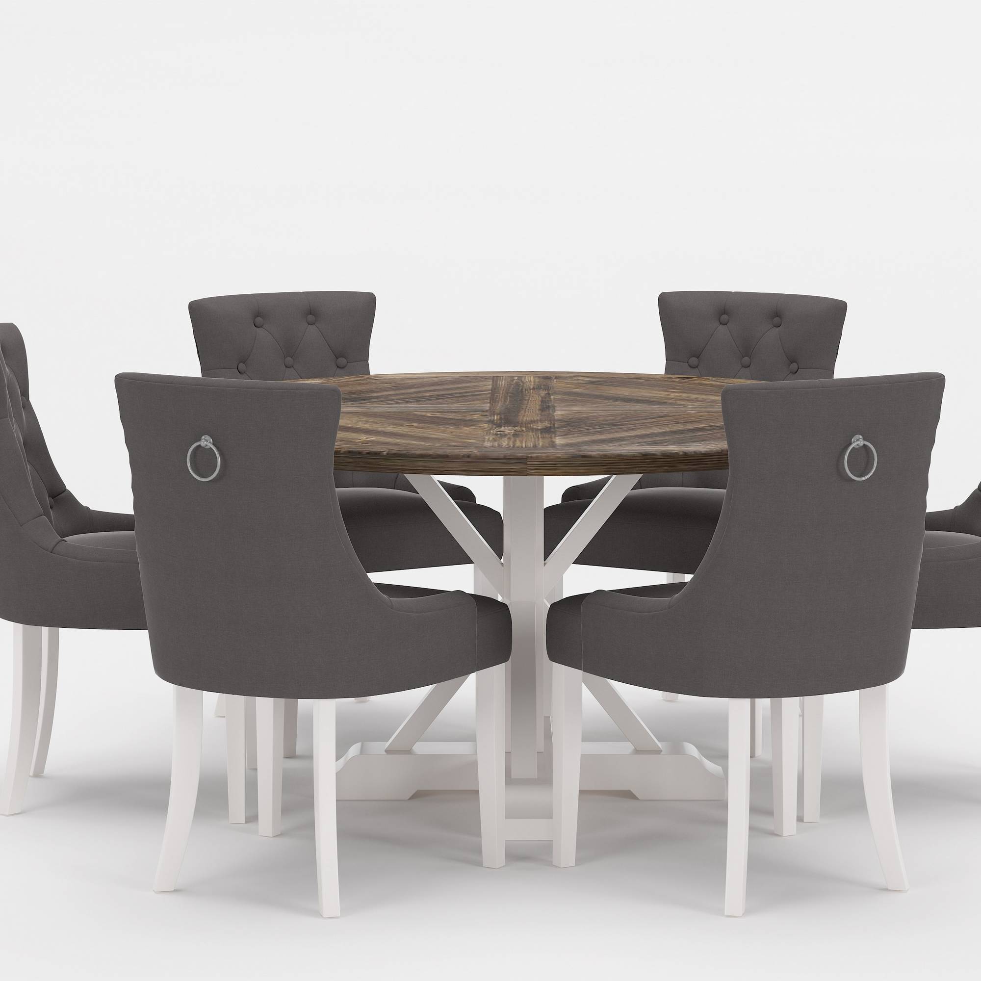 Matgrupp Bloomington Lyon Runt Matbord 150 cm Vit Bas med 6 Viktoria Matstol