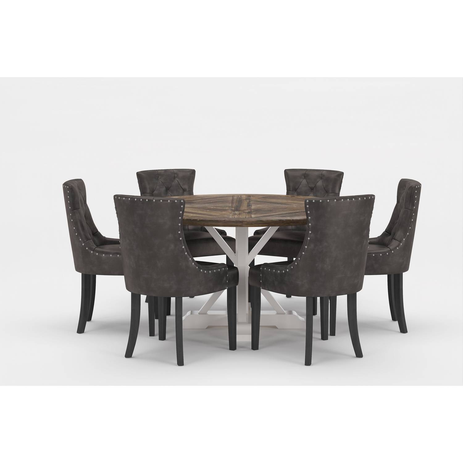 Matgrupp Bloomington Lyon Runt Matbord 150 cm Vit Bas med 6 Tuva Matstol