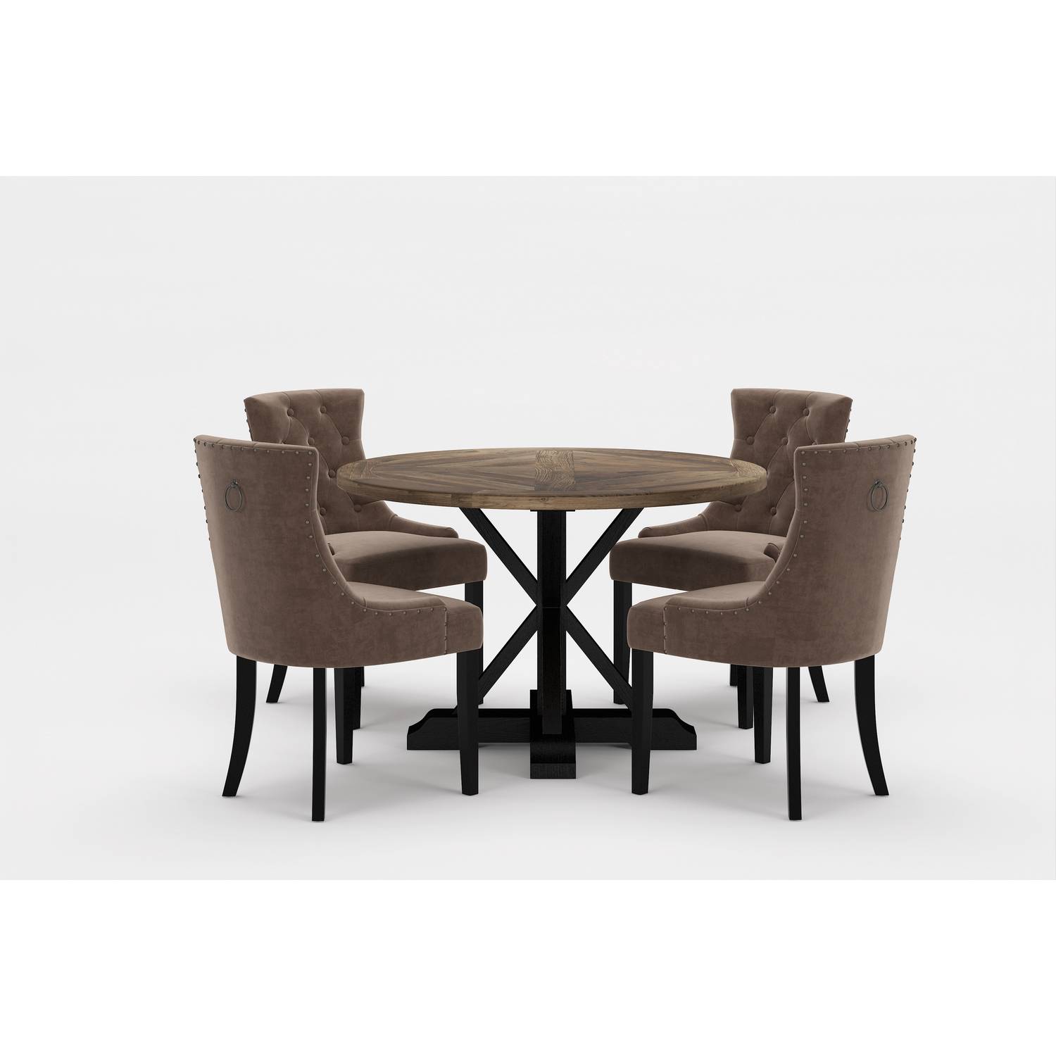 Matgrupp Bloomington Lyon Runt Matbord 120 cm Svart Bas med 4 Viktoria Matstol Nit