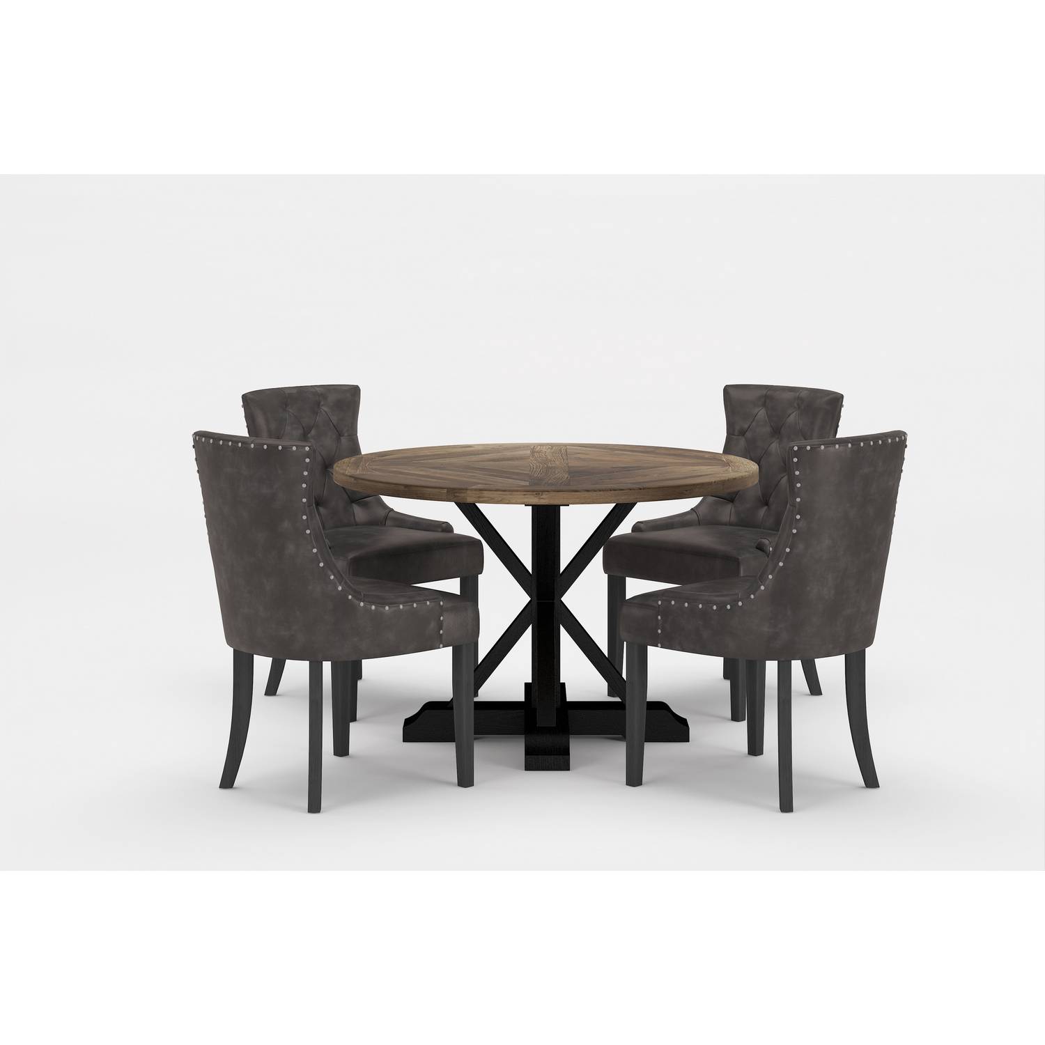 Matgrupp Bloomington Lyon Runt Matbord 120 cm Svart Bas med 4 Tuva Matstol