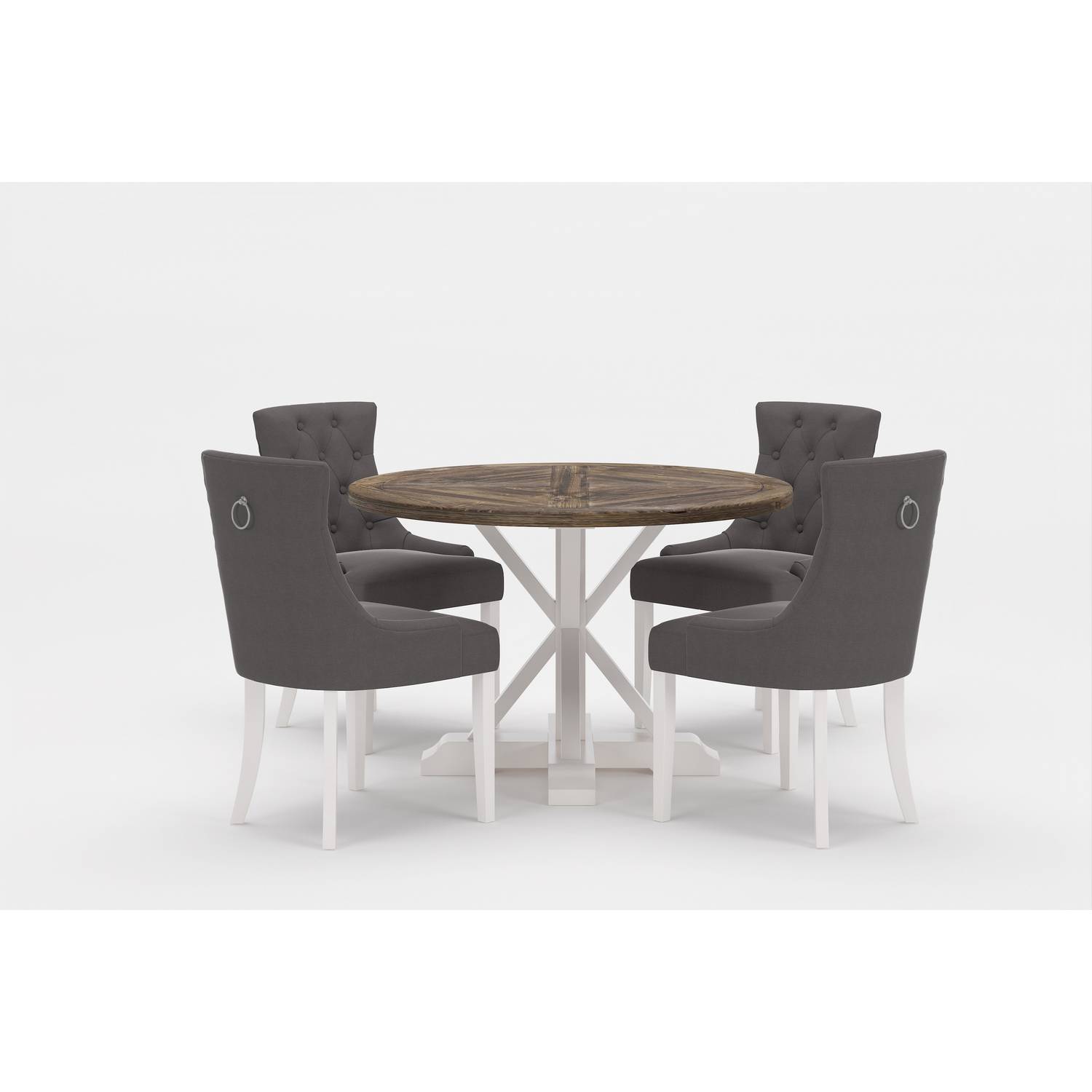 Matgrupp Bloomington Lyon Runt Matbord 120 cm Vit Bas med 4 Viktoria Matstol