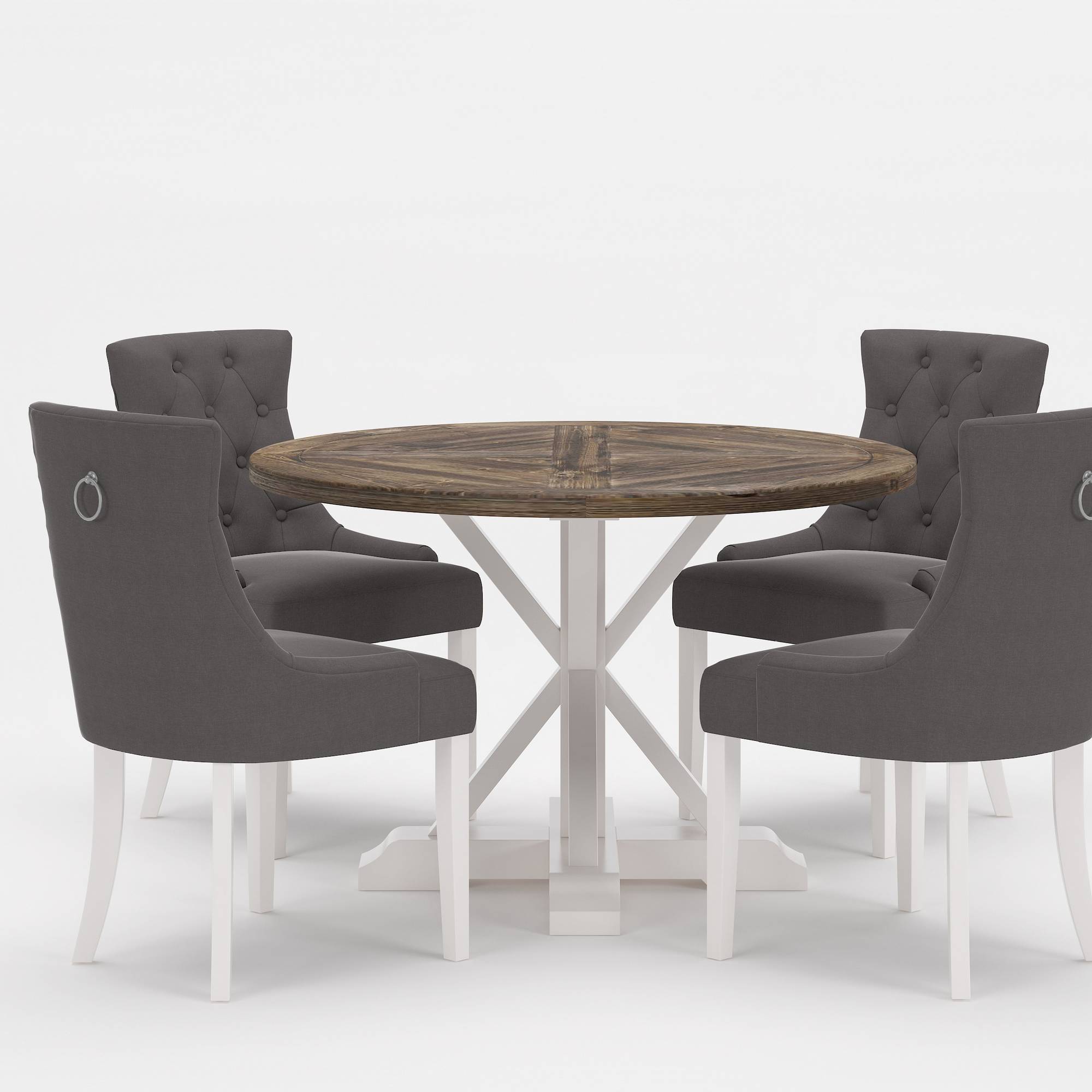 Matgrupp Bloomington Lyon Runt Matbord 120 cm Vit Bas med 4 Viktoria Matstol