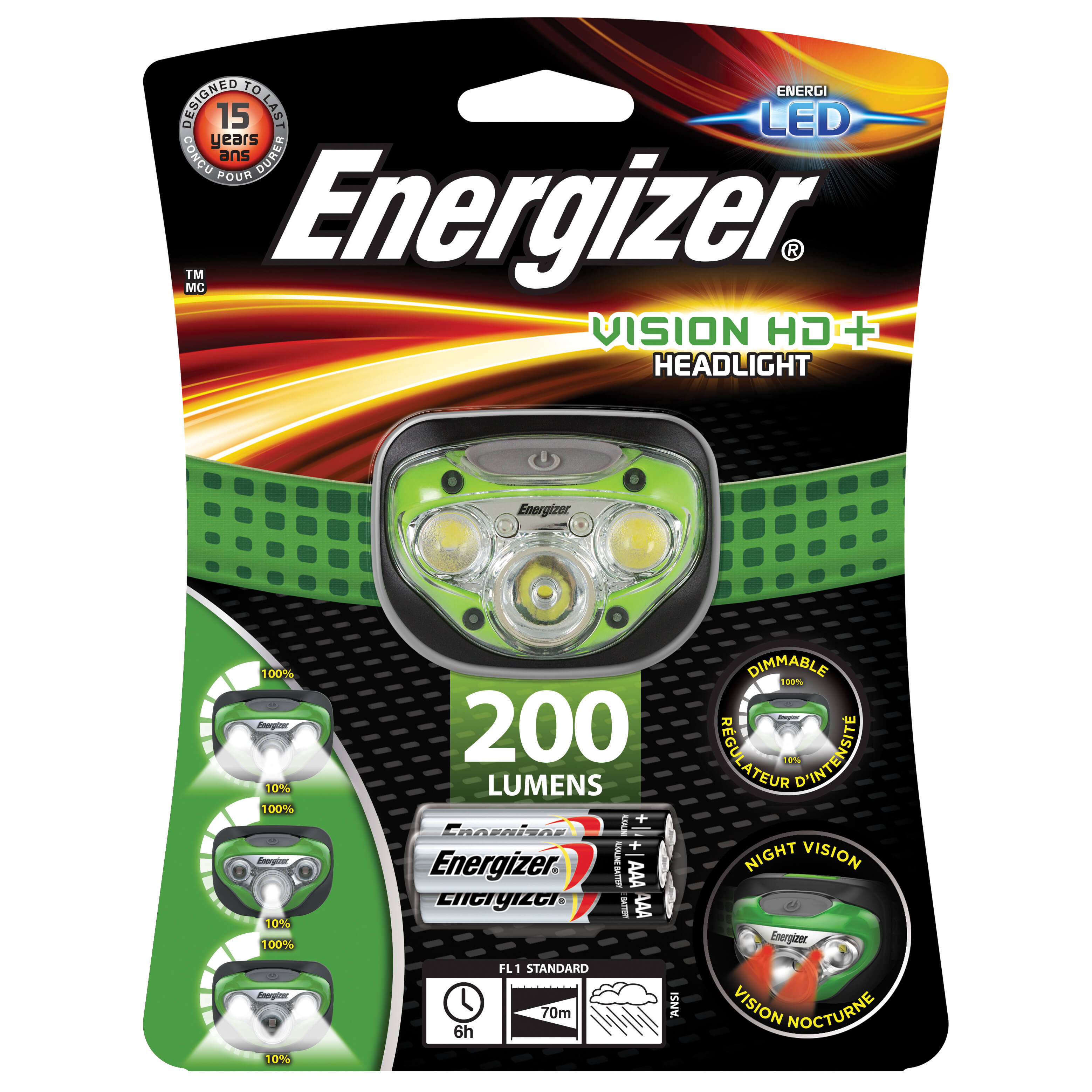 Pannlampa ENERGIZER Vision HD 3 + 2 LED 200 Lumen