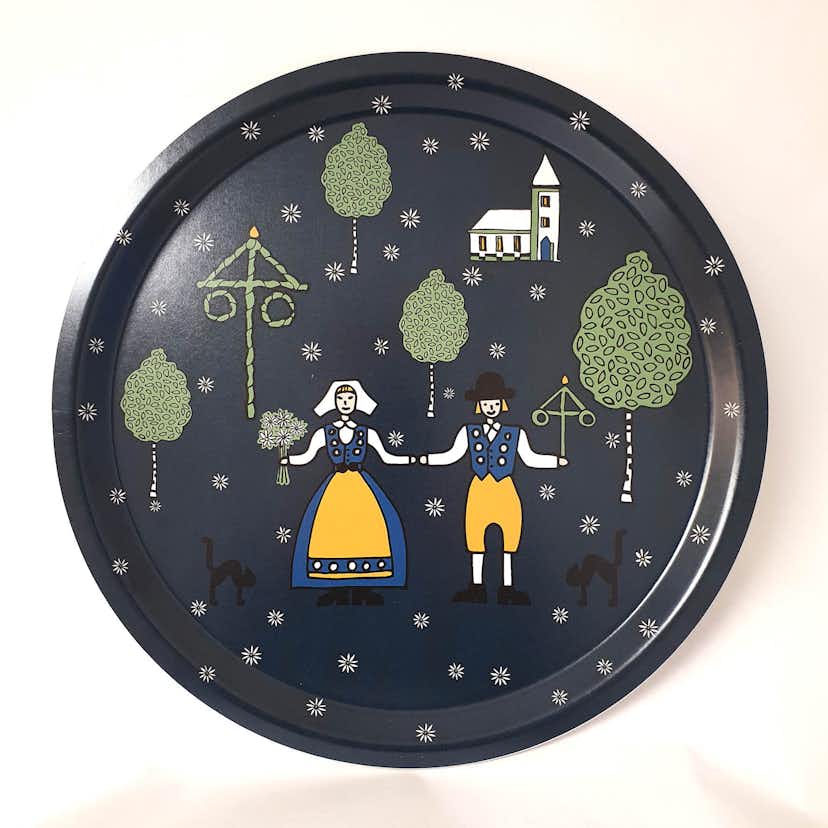 Bricka Arvidssons Textil Sverige Rund Blå/Gul/Vit/Grön/Svart