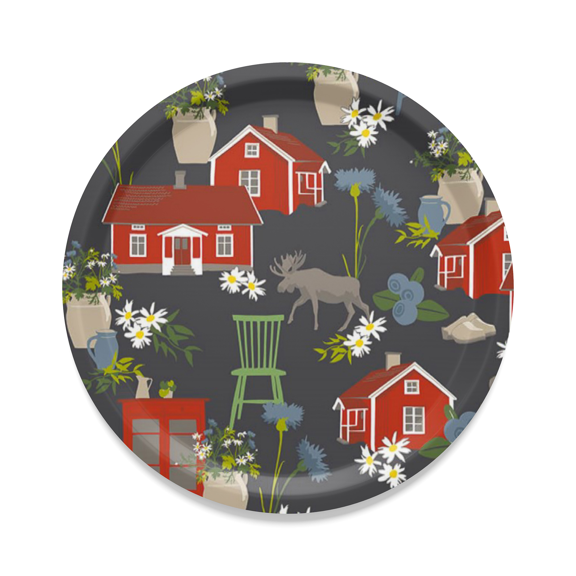 Bricka Arvidssons Textil Strövtåg Rund Svart/Röd/Grön/Blå