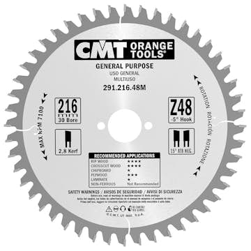 Sågklinga CMT Orange Tools Kapning/Klyvning 216x2,8x30 T48 W NEG