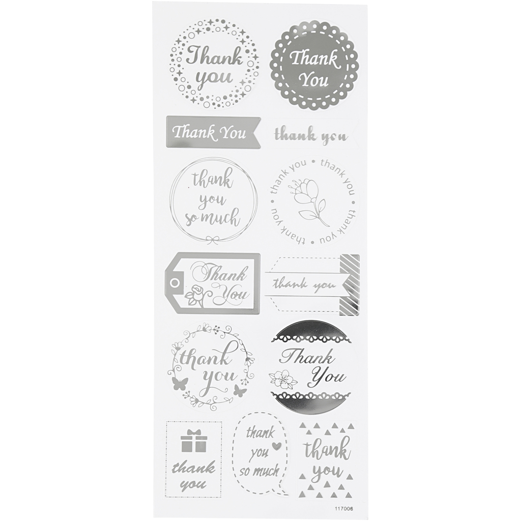 Stickers Creativ Company Thank You Silver 10x24 cm 1 Ark