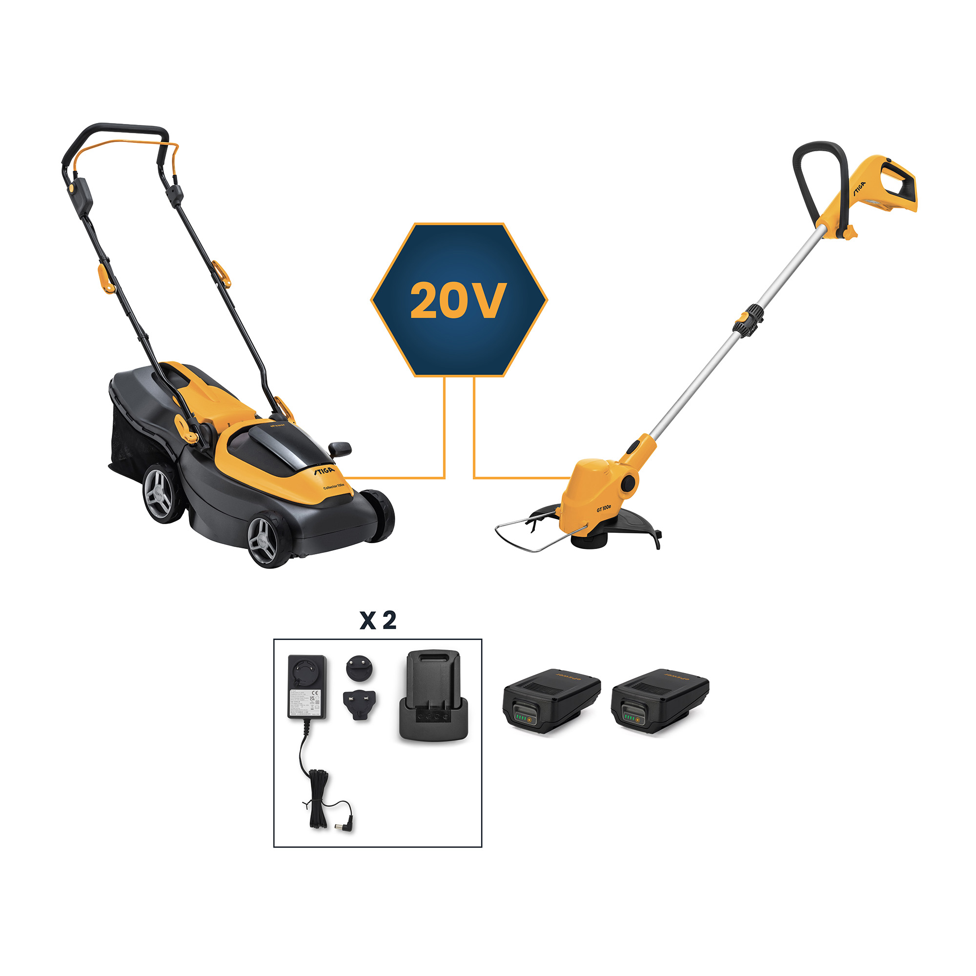Gräsklippare Stiga Collector 136e Paket Med Grästrimmer GT 100e & 2 Batterier & Laddare