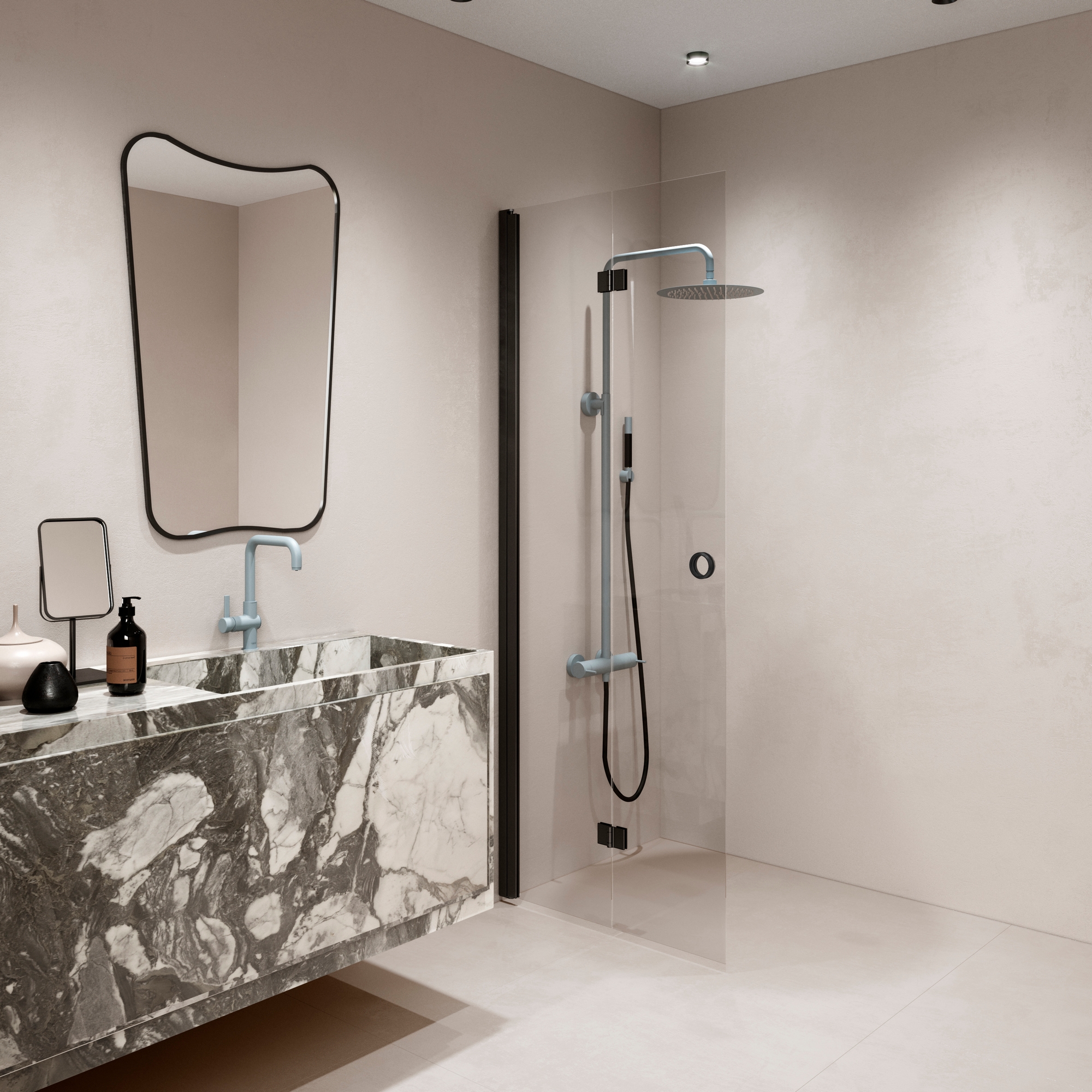 Duschdörr Hietakari Forma 303 Vikbar 685x2025 mm, Klarglas, Svarta Profiler