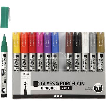 Glas- och Porslinstusch Creativ Company mixade Färger Spets 1-2 mm Semi Opaque 12 st/1 Förp