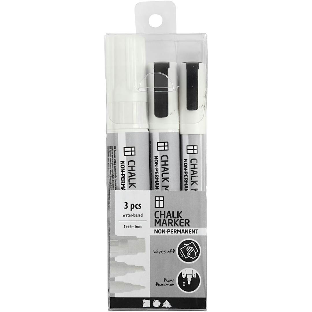 Tusch Creativ Company Chalk Markers Vit Spets 3+6+15 mm 3 St
