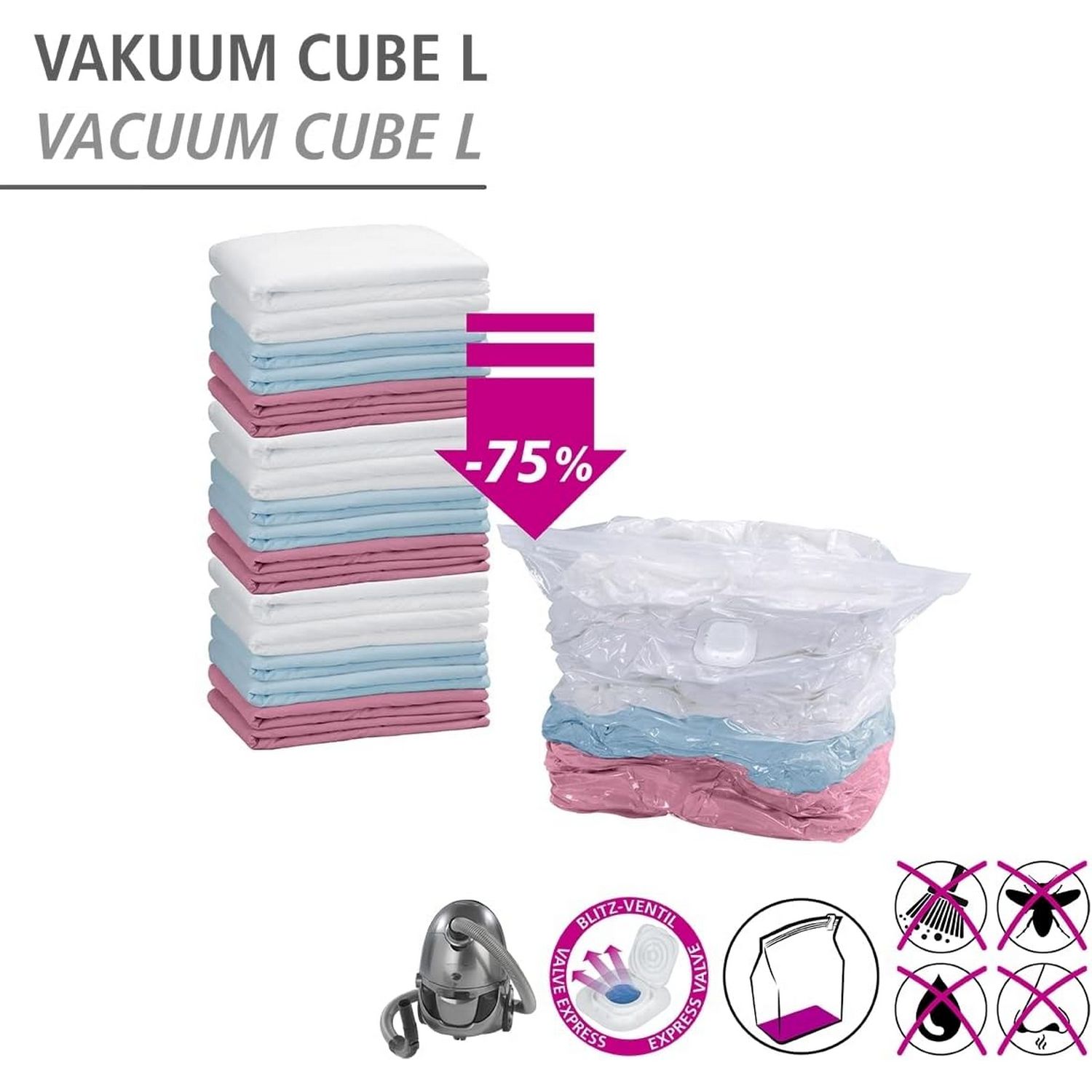 Vakuumpåse WENKO Vakuum Platsbesparande Klädförvaring Kub S 50x60x35 cm