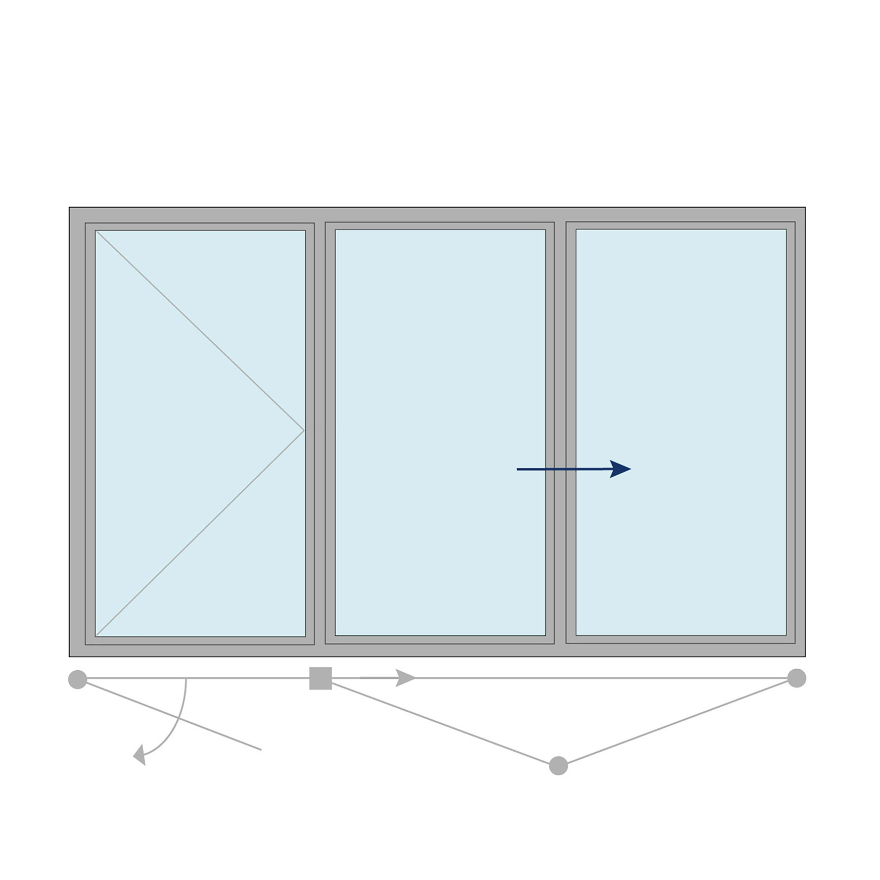 Vikdörr Nordiska Fönster Aluminium 3-Delat 2-Glas BxH: 220x240 cm (1 Öppningsbart + 2 Vikbara partier)