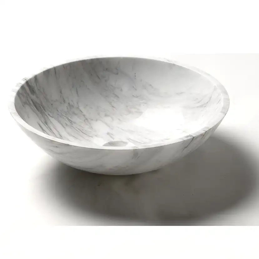 Handfat Italian Marble Carrara Slipad Rund