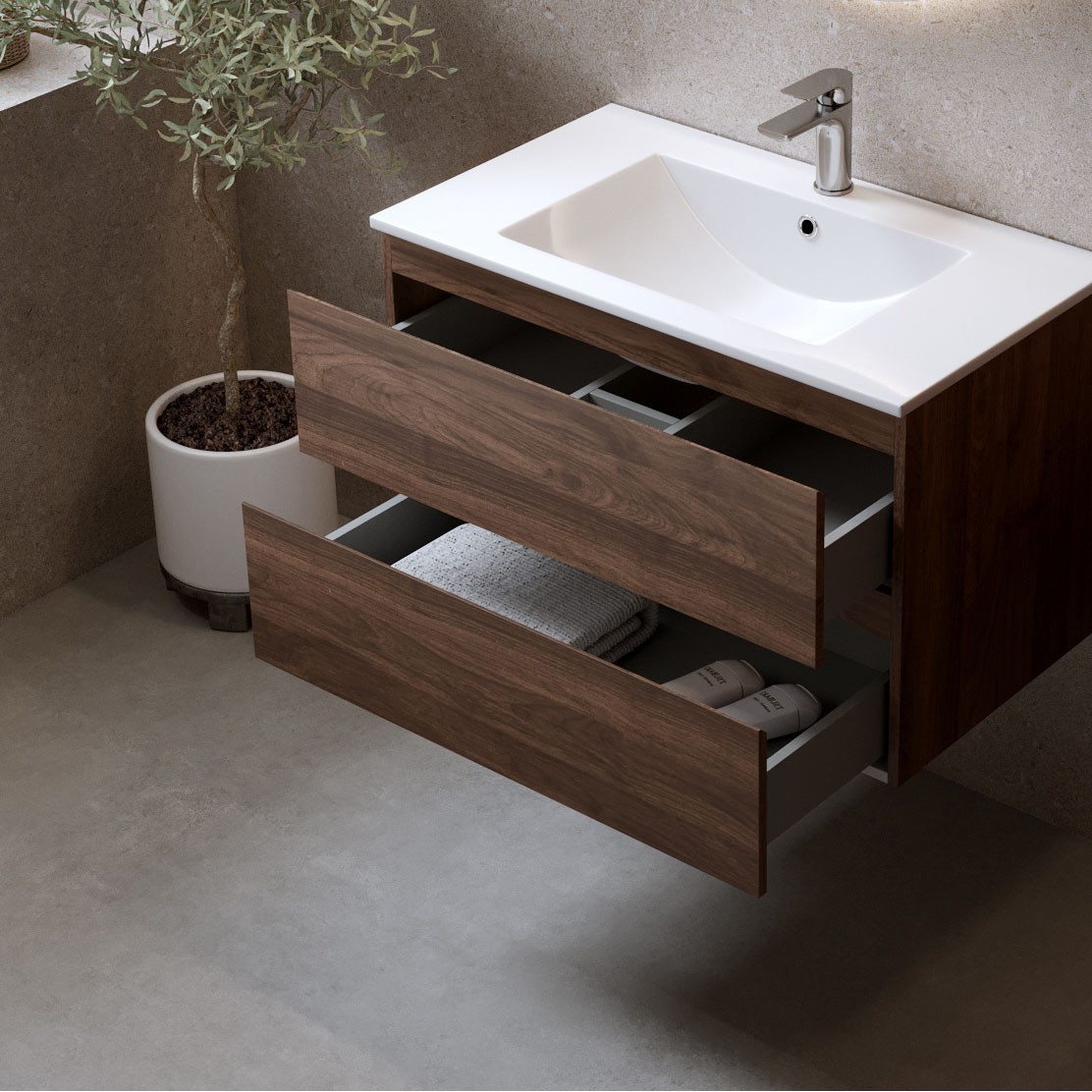 Tvättställsskåp Bathlife Eufori med Tvättställ och Spegel Skina