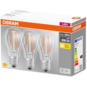 LED-Lampa Osram Normal (60) Klar 3-p E27 Cl A