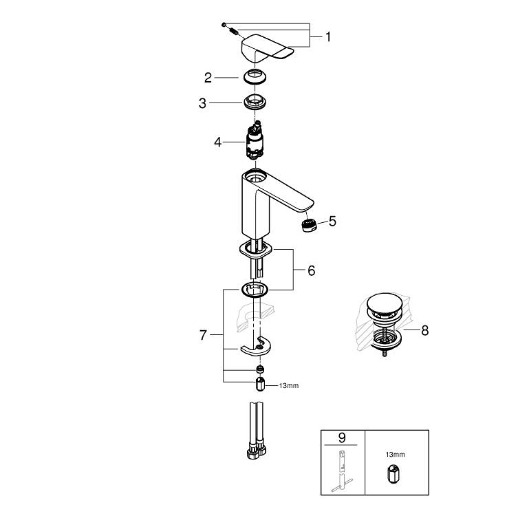 Tvättställsblandare Grohe Dice M med Bottenventil