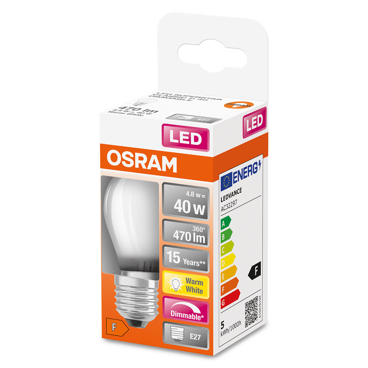 LED-Lampa Osram Klot (40) E27 Dim 827 Cl P