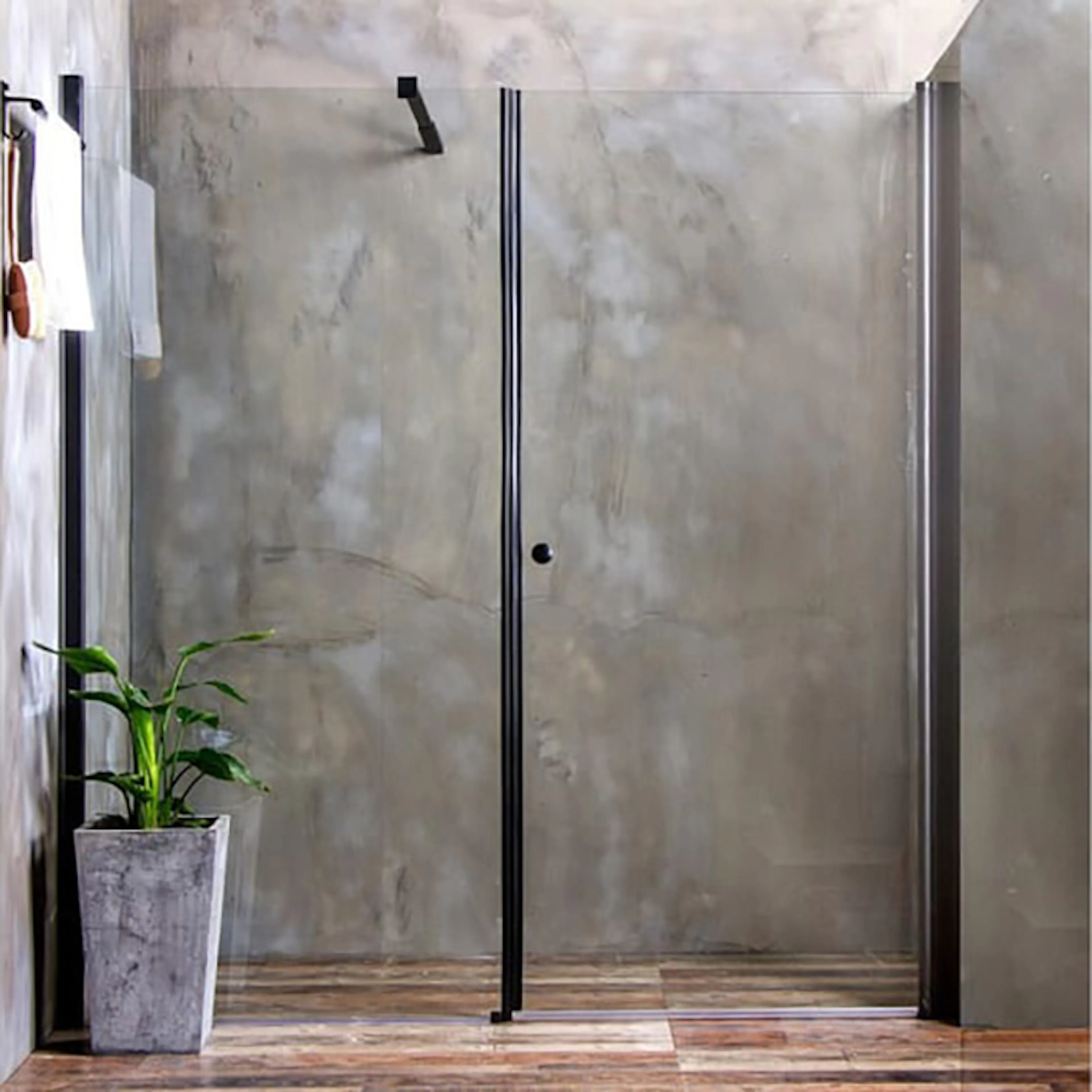 Duschdörr Bathlife Mångsidig Rak Vägg Klar glas + Rak Dörr Mellan Vägg Svart