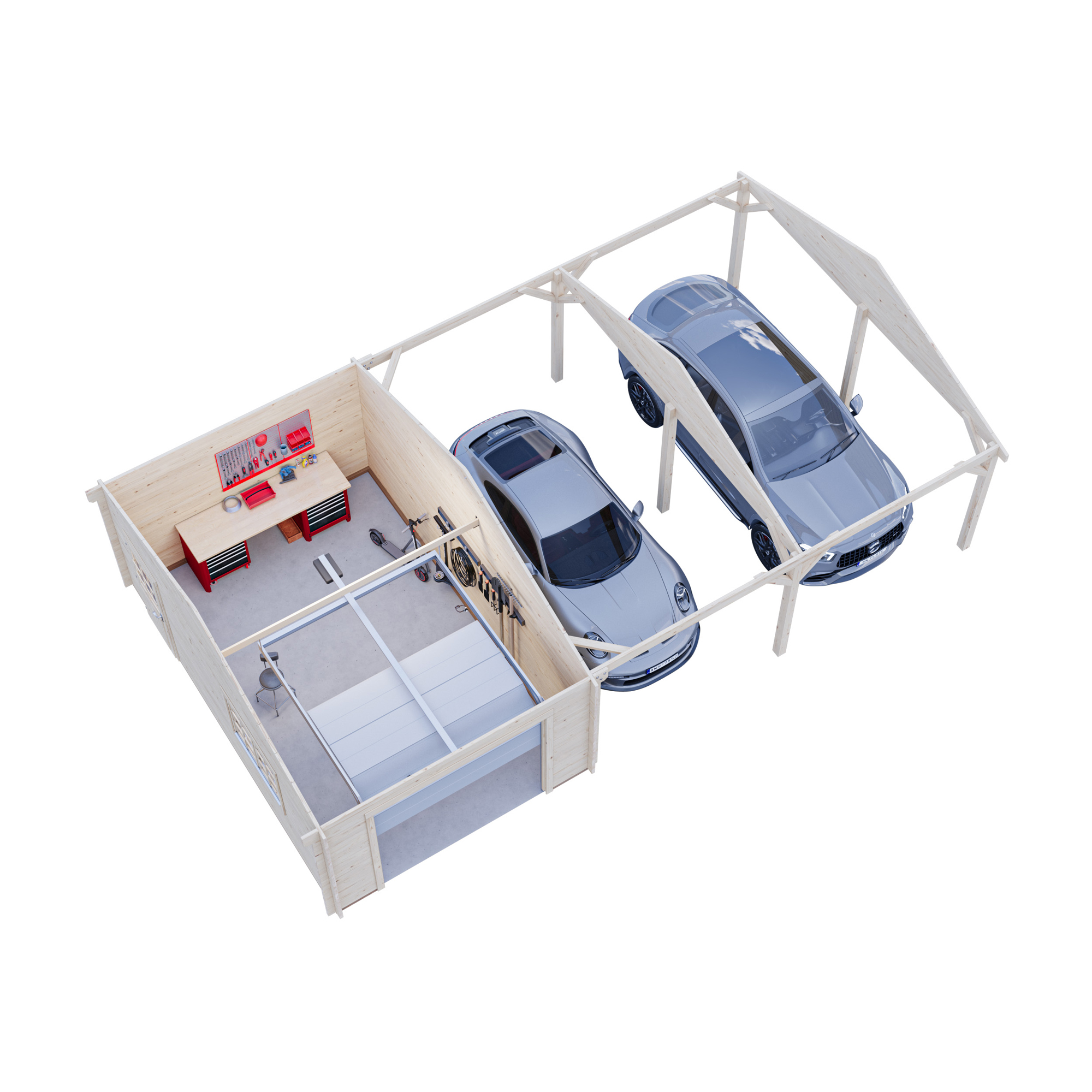 Garage Palmako Roger med Carport 53,1 m2 och Takskjutport