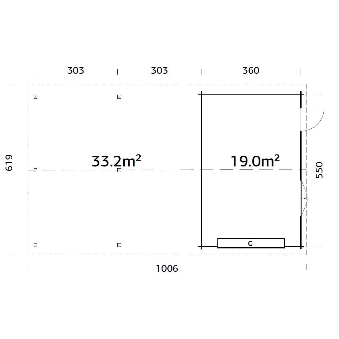Garage Palmako Roger med Carport 53,1 m2 och Takskjutport