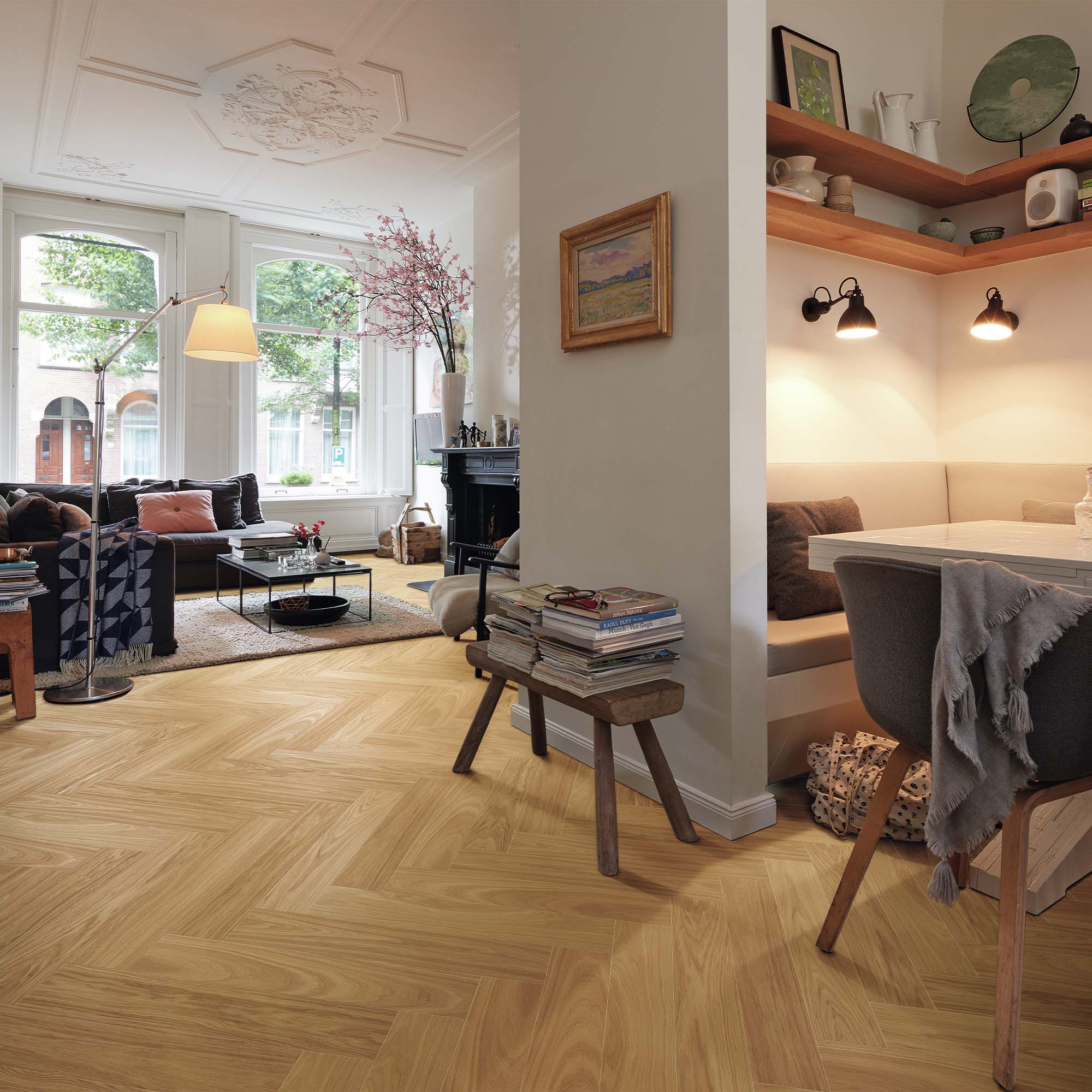 Parkettgolv Meister 9000 PS 500 Borstad Ultramattlackad Ek Fiskbensparkett