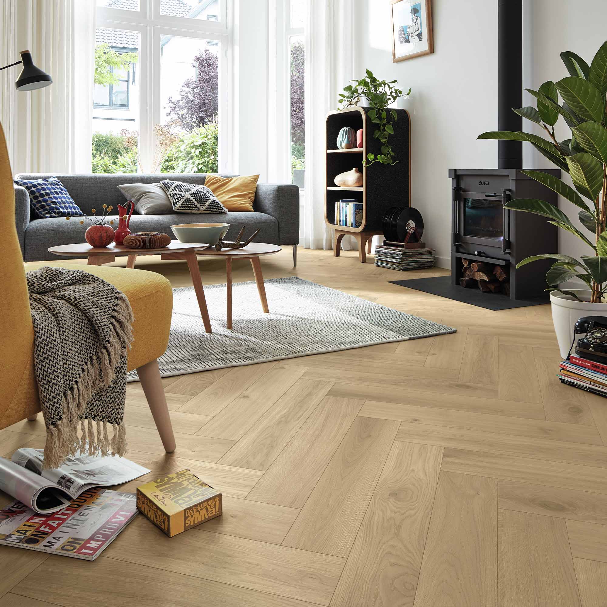 Parkettgolv Meister 9020 PS 500 Borstad Ultramattlackad Ek Fiskbensparkett