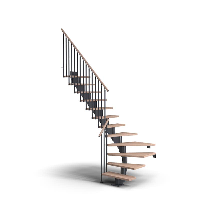 Spartrappa Dolle Hamburg Ek Vit Oljad 1/4 Classic III Antracit, LxB: 2920x890 mm, Max Takhöjd: 2770-3220 mm