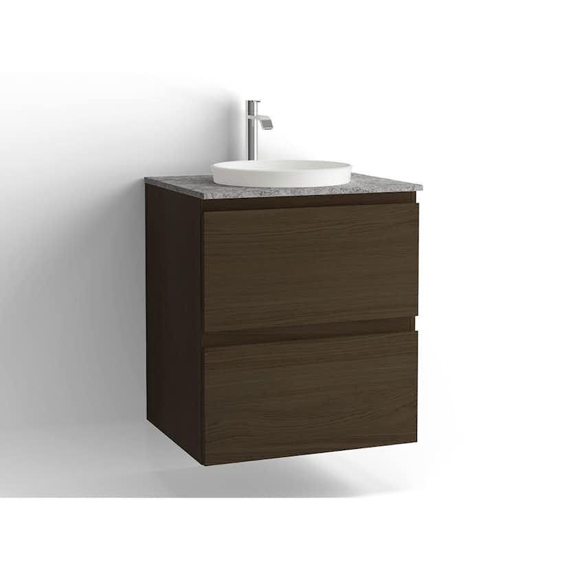 Tvättställsskåp Vedum Flow 600x478 med 2 Lådor Brun Ek, utan Eluttag